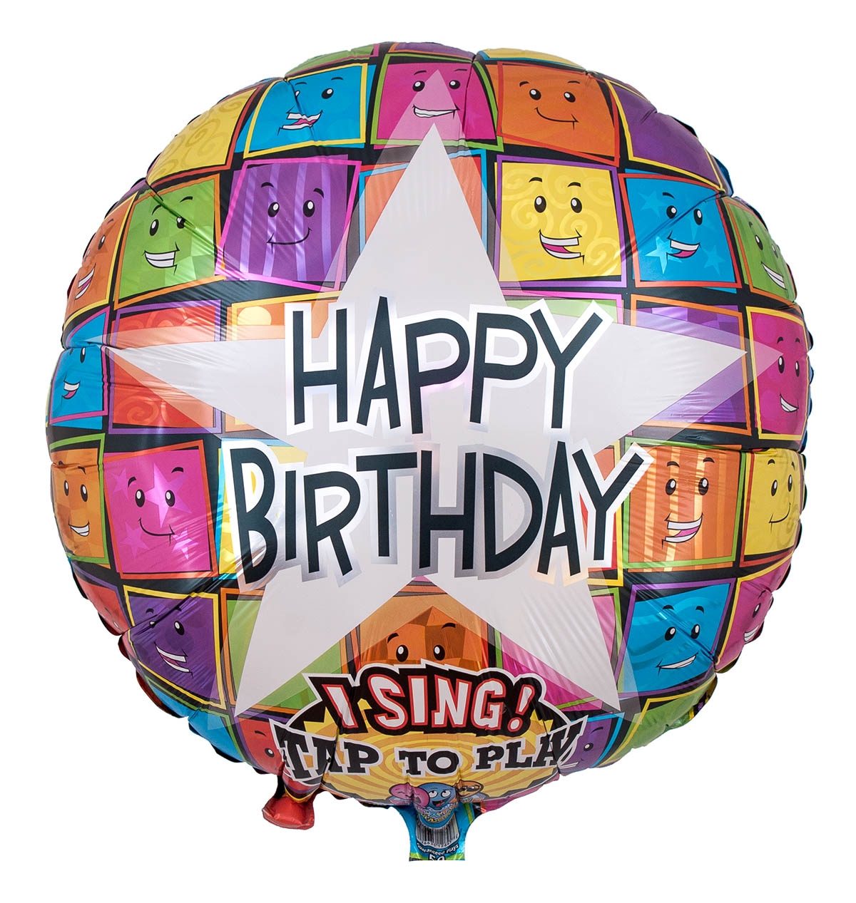 Singender Ballon Eckige Happy Birthday Smileys 71cm
