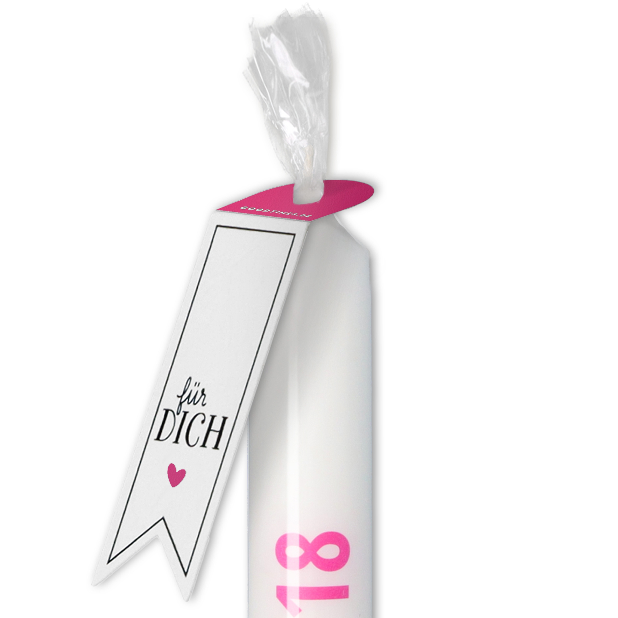 Stabkerze Weiß, Pink "Endlich 18" Stabkerze Weiß, Pink "Endlich 18"