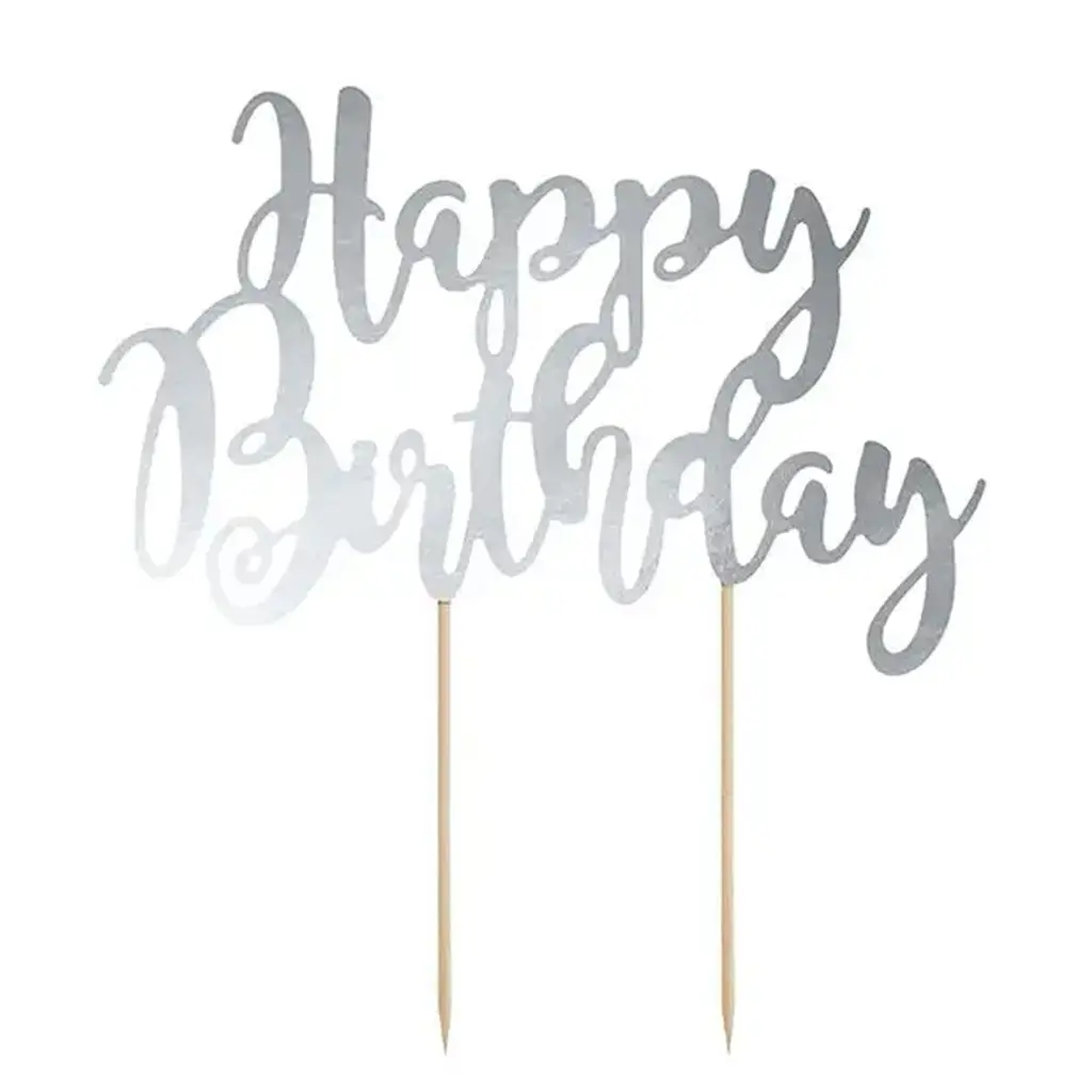 Birthday cake topper, Happy Birthday, deko, silber, zwei.stäbchen