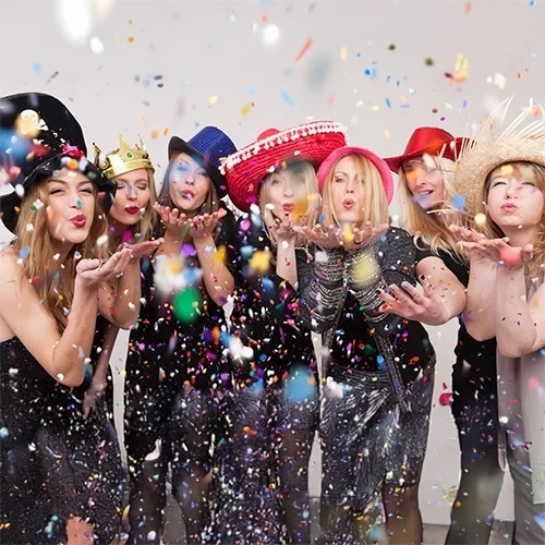 party, frauen, konfetti, feier, hüte