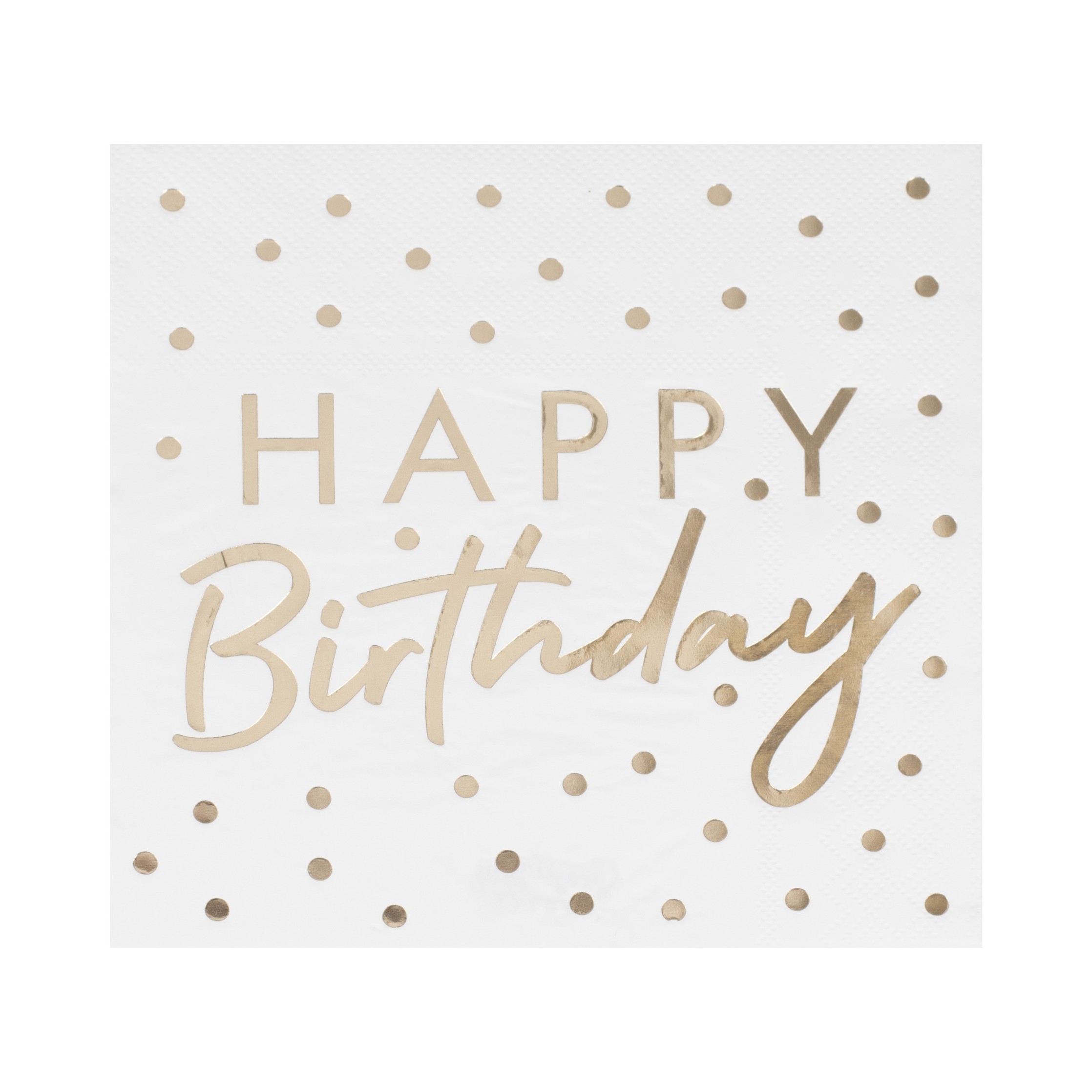 16 Servietten "Happy Birthday" Weiß/Gold