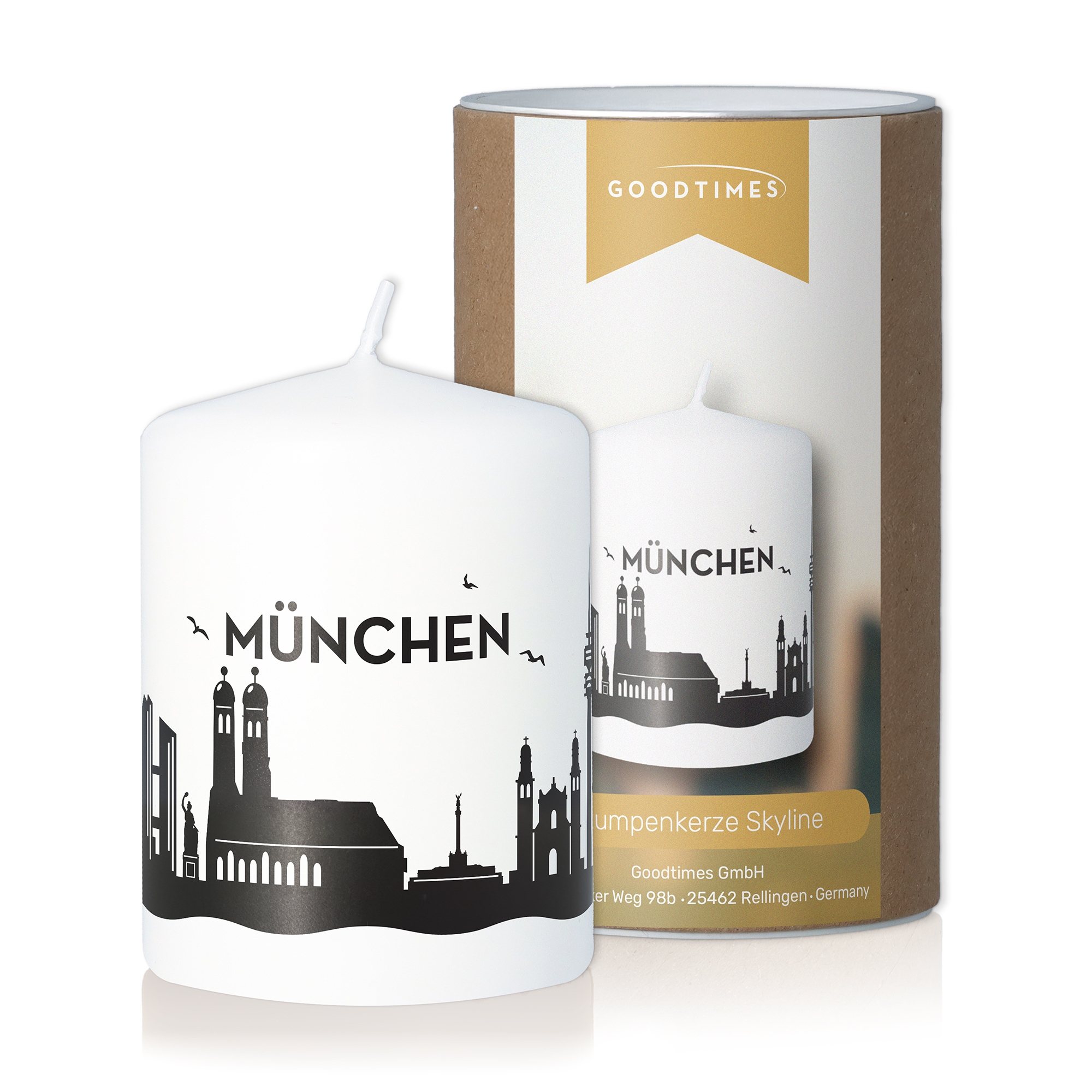 Stumpenkerze Skyline München Weiß Stumpenkerze Skyline München Weiß