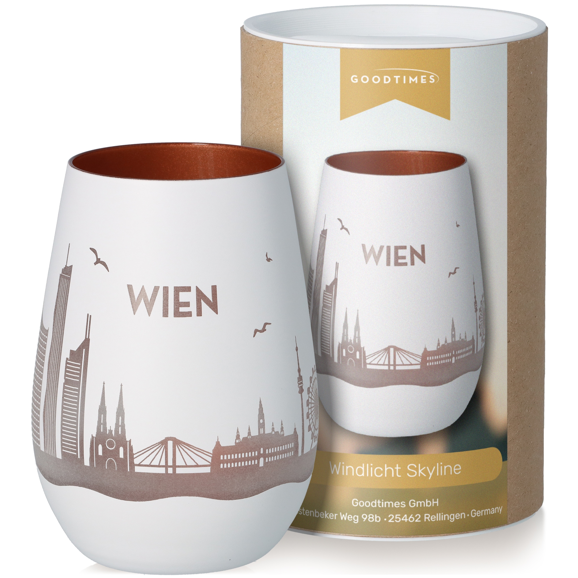 Windlicht Skyline Wien Weiß/Bronze Töpferei, Tasse, Krug, Kunst, Porzellan