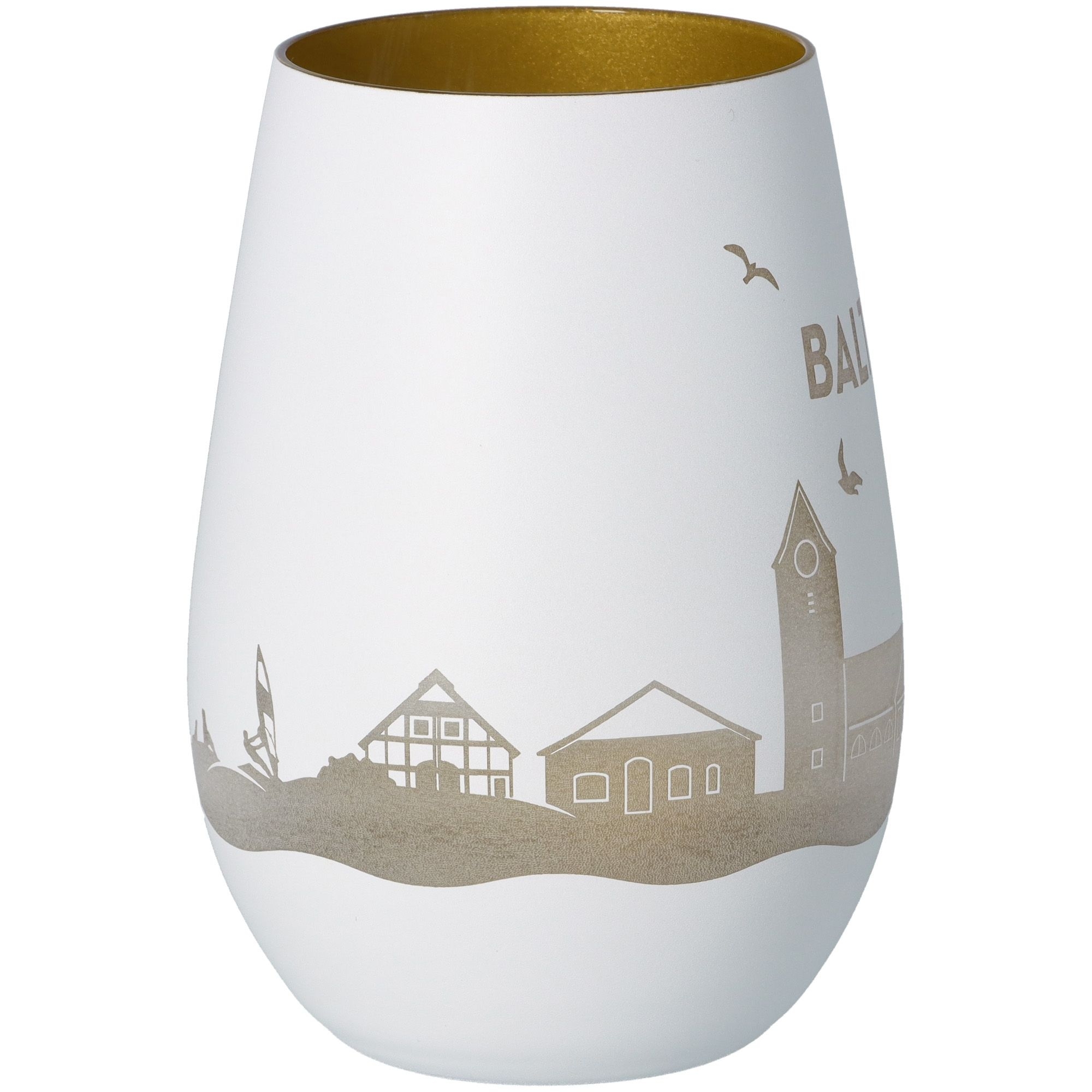 Windlicht Skyline Baltrum Weiß/Gold Töpferei, Krug, Vase, Kunst, Porzellan