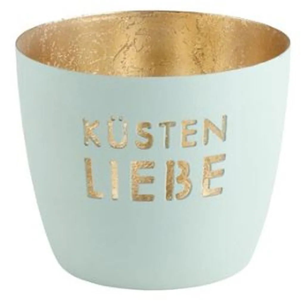 Madras Windlicht "Küsten Liebe", Eisblau/Gold - M