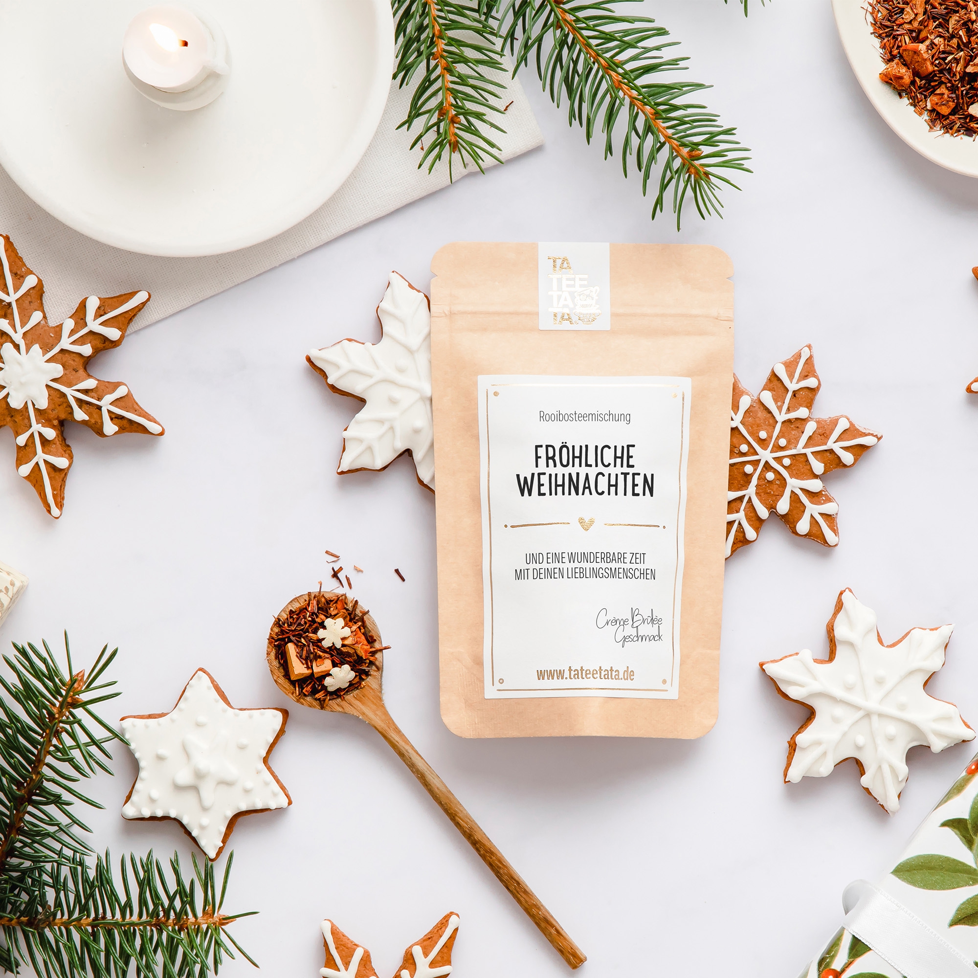 Tee "Fröhliche Weihnachten" Crème Brulèe Geschmack, 15 g Tee "Fröhliche Weihnachten" Crème Brulèe Geschmack, 15 g