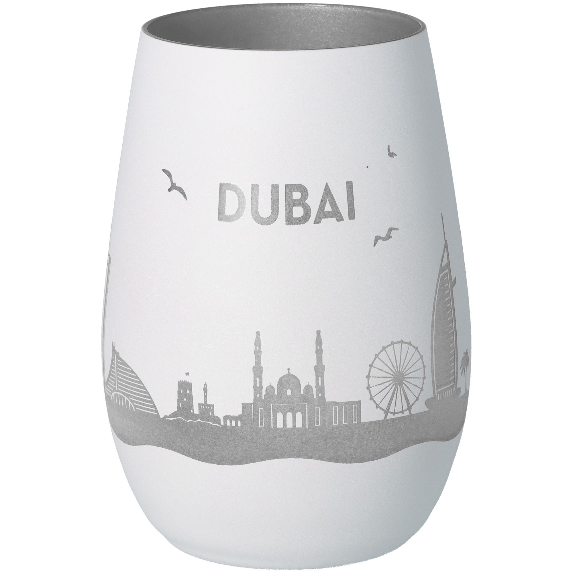 Windlicht Skyline Dubai Weiß/Silber Glas, Töpferei, Krug, Vase