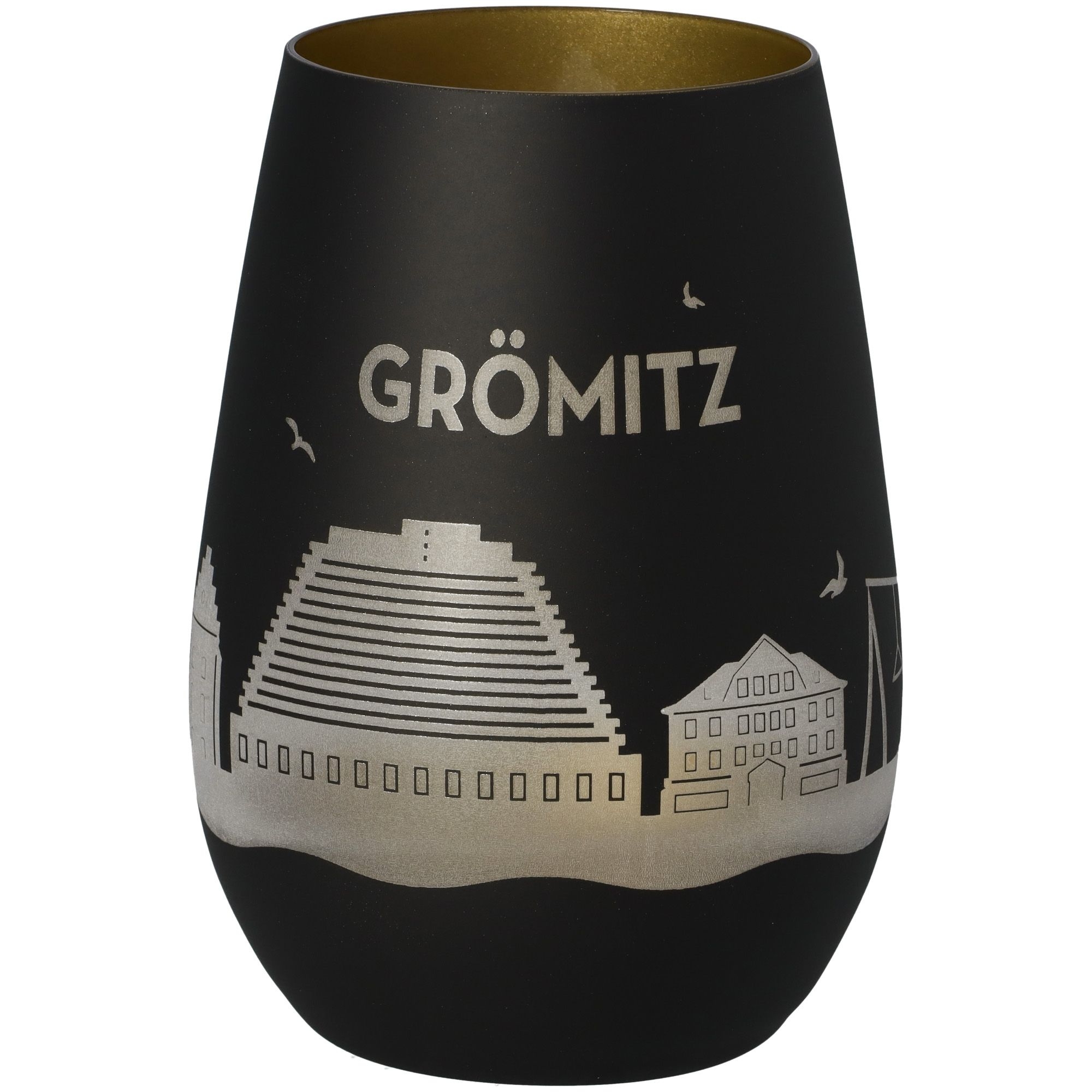 Windlicht Skyline Grömitz Schwarz/Gold