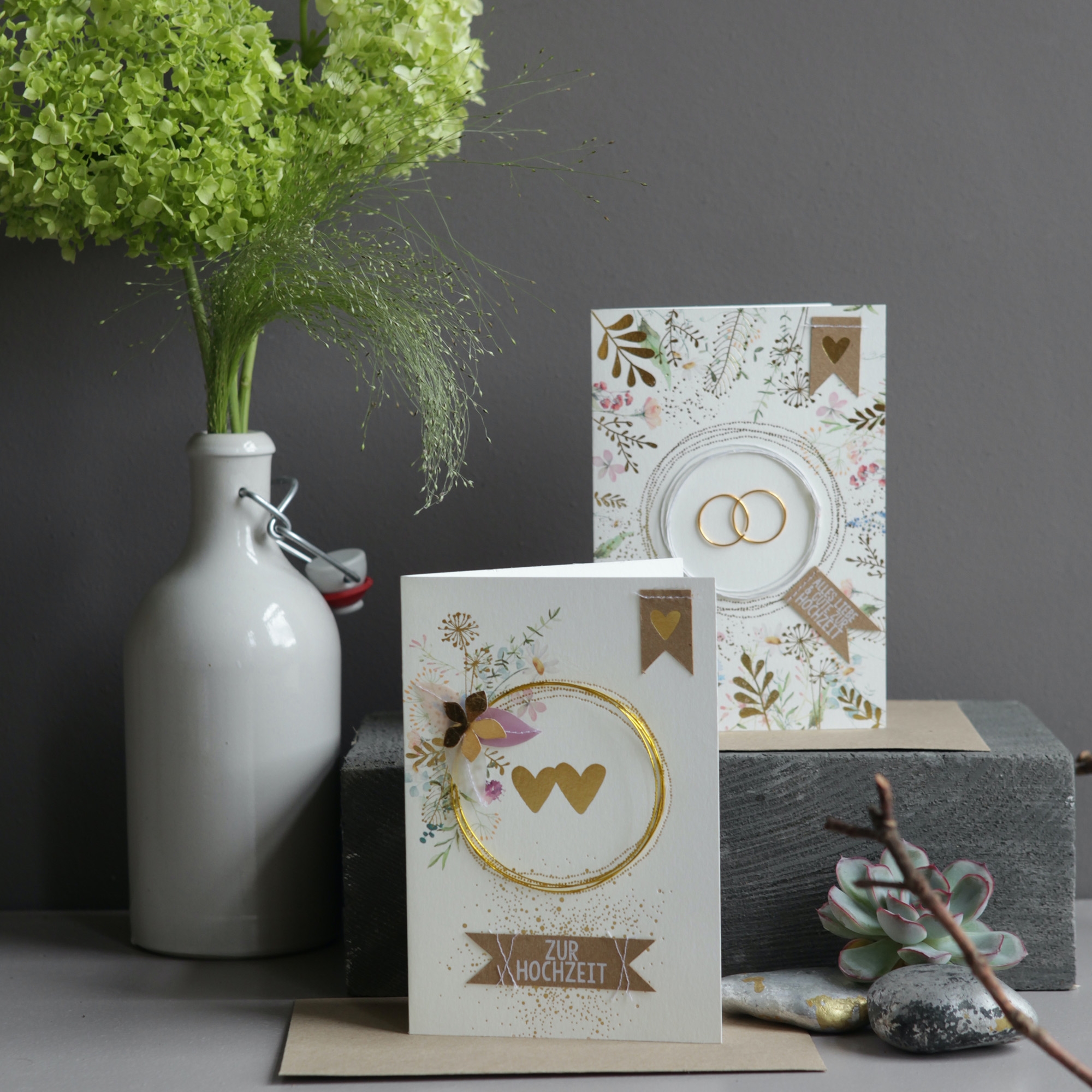 ec9163b921eb0d219b01970305784115d6623adf Hochzeitsblumen Karte "Goldene Herzen"