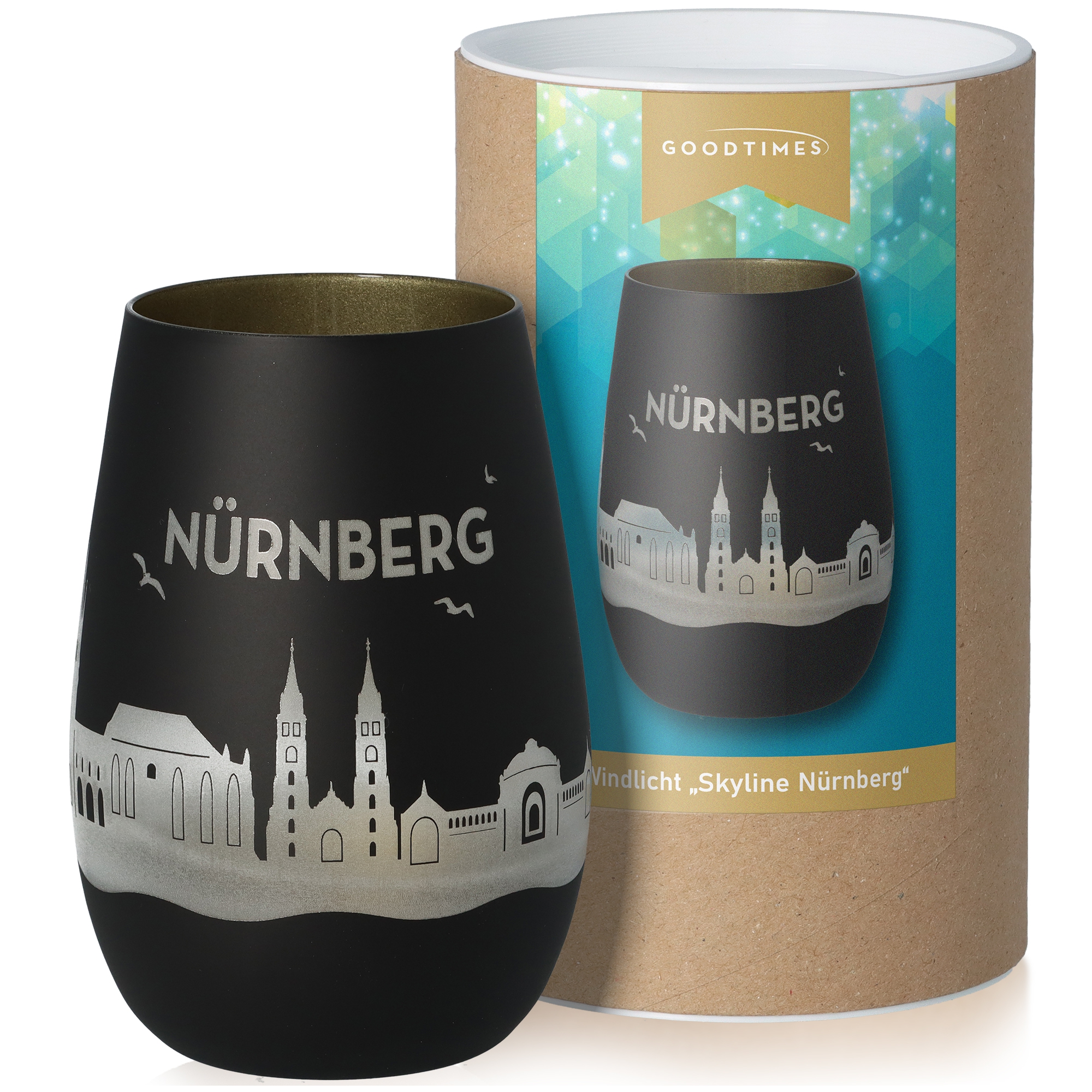 Windlicht Skyline Nürnberg Schwarz/Gold