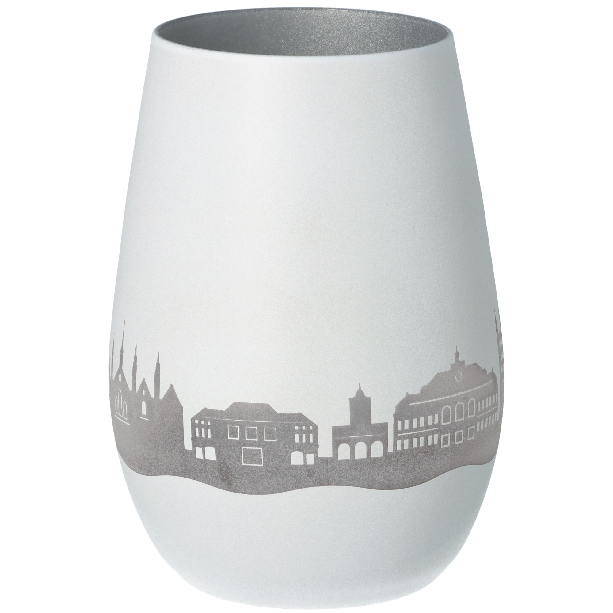 Windlicht Skyline Lübeck Weiß/Silber