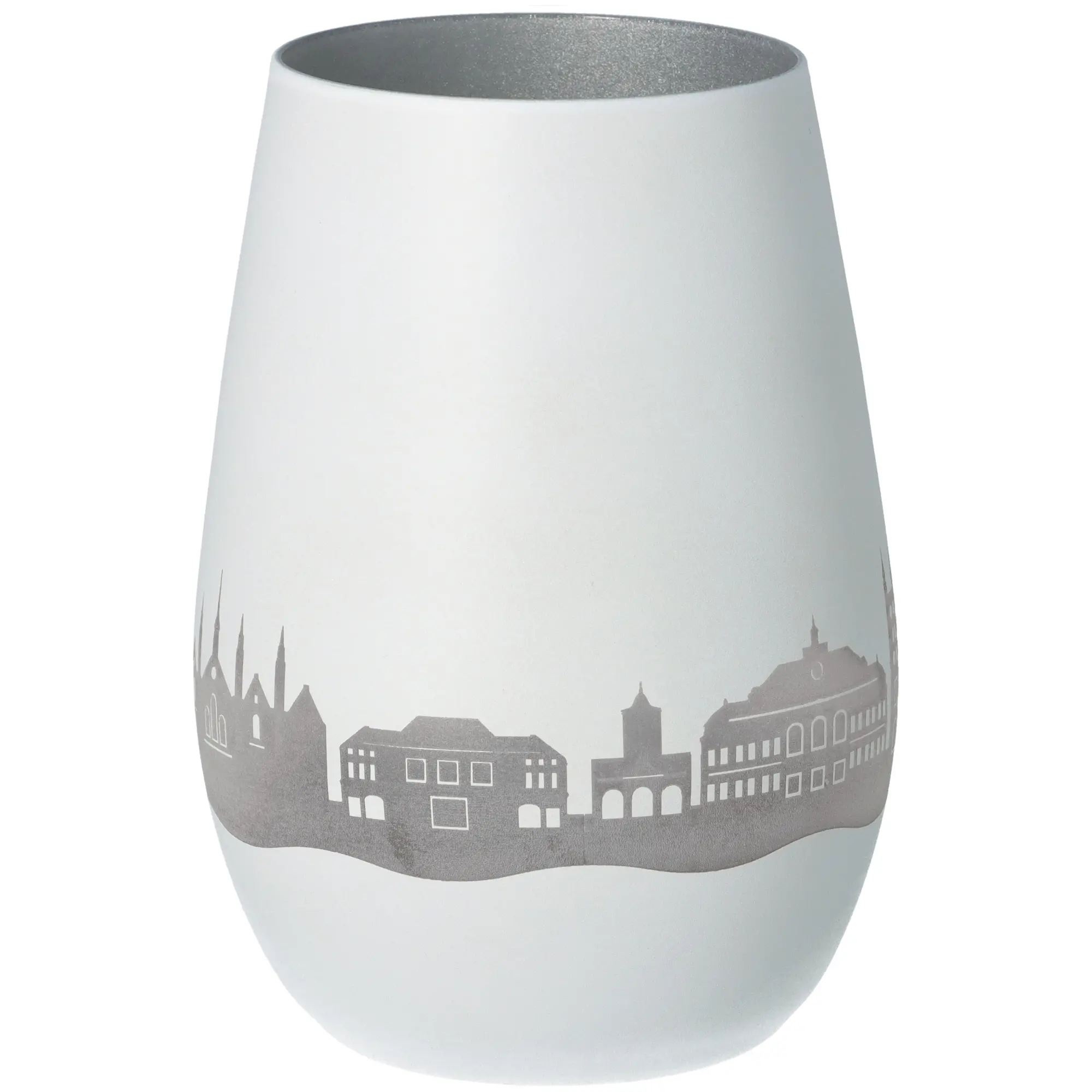 Windlicht Skyline Lübeck Weiß/Silber