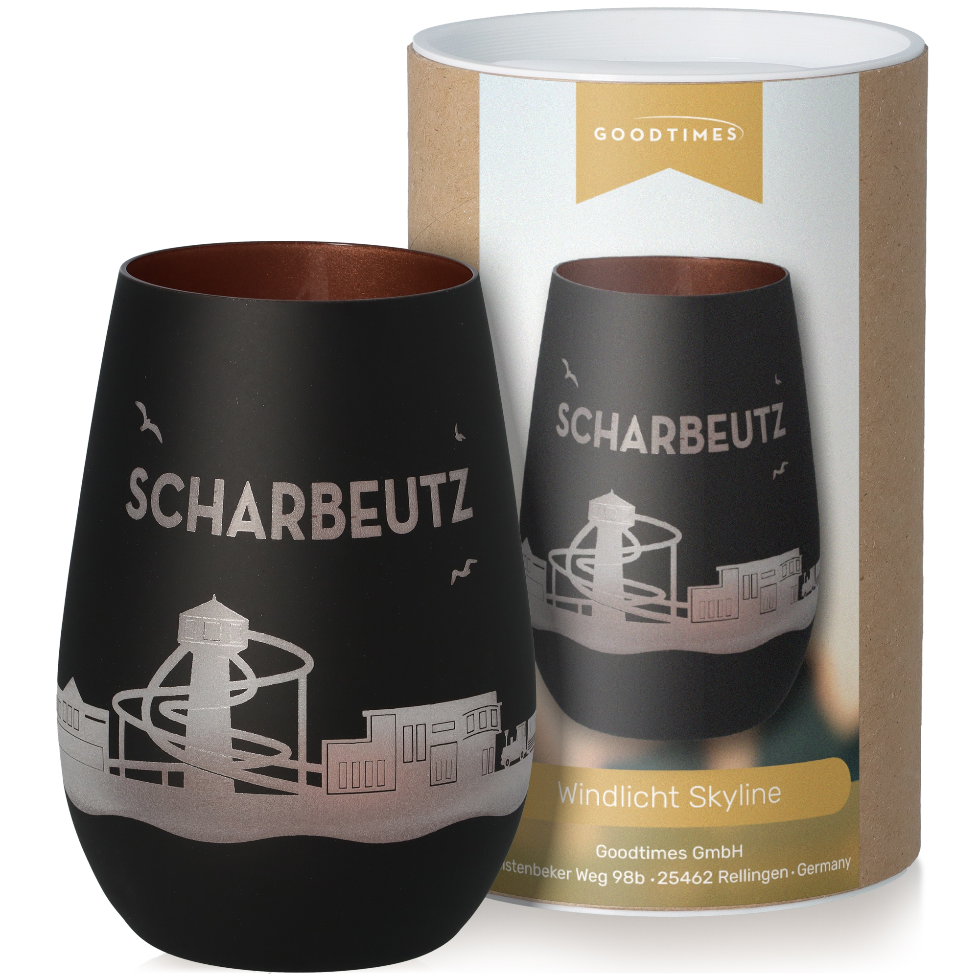 Windlicht Skyline Scharbeutz Schwarz/Bronze Krug, Tasse