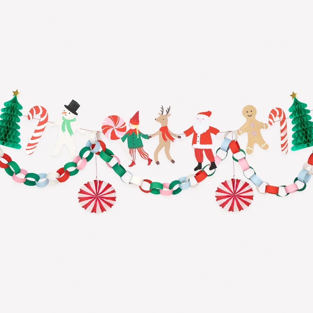 Weihnachtsgirlande, Papierkette, Figuren, Zuckerstangen, Weihnachtsdeko