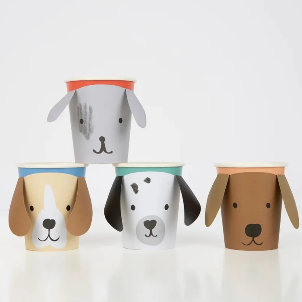 Puppenkübel, Papierbecher, Tiermuster, Hundemotiv, Spielzeug Becher