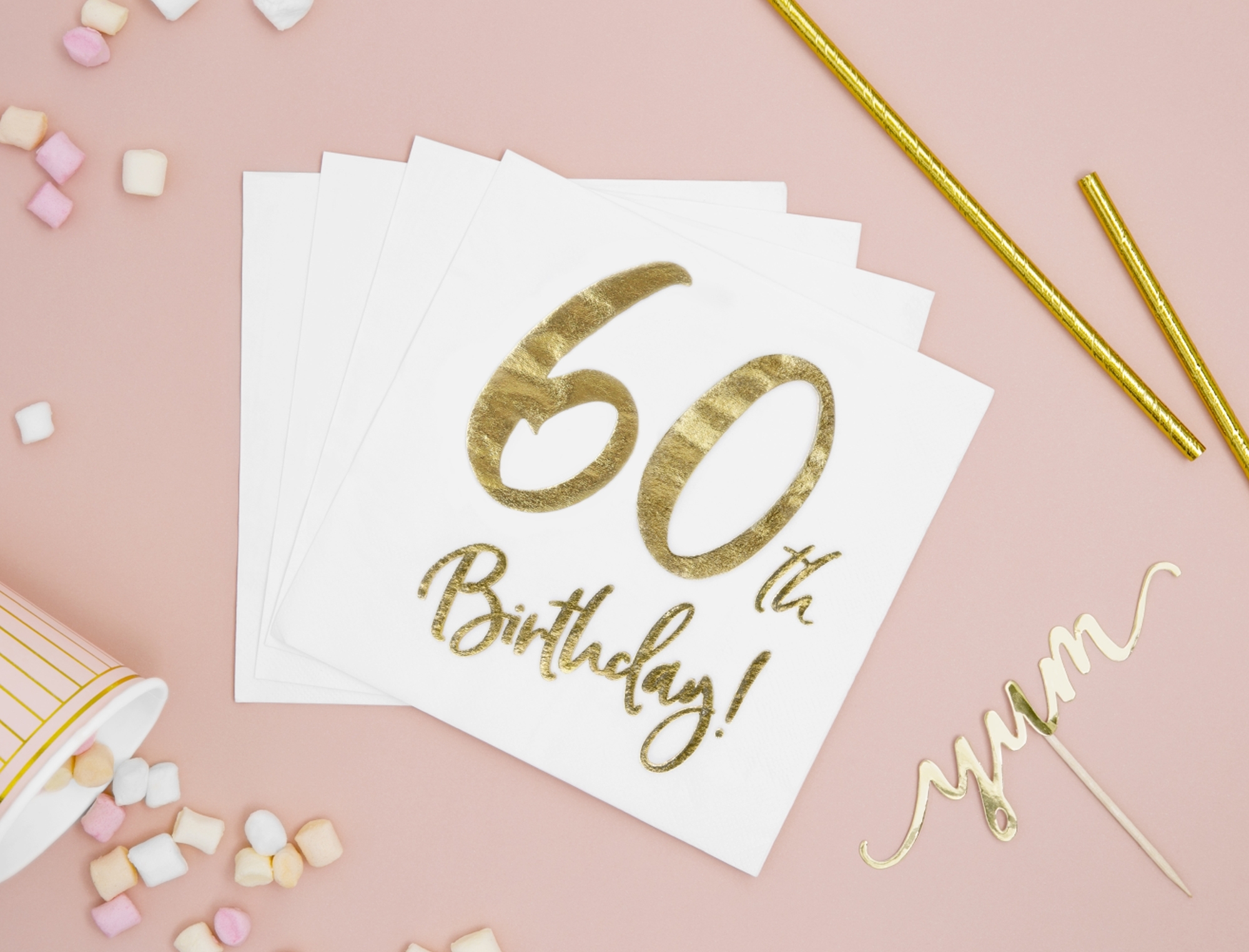 20 Servietten - 60th Birthday - Weiß / Gold 20 Servietten - 60th Birthday - Weiß / Gold