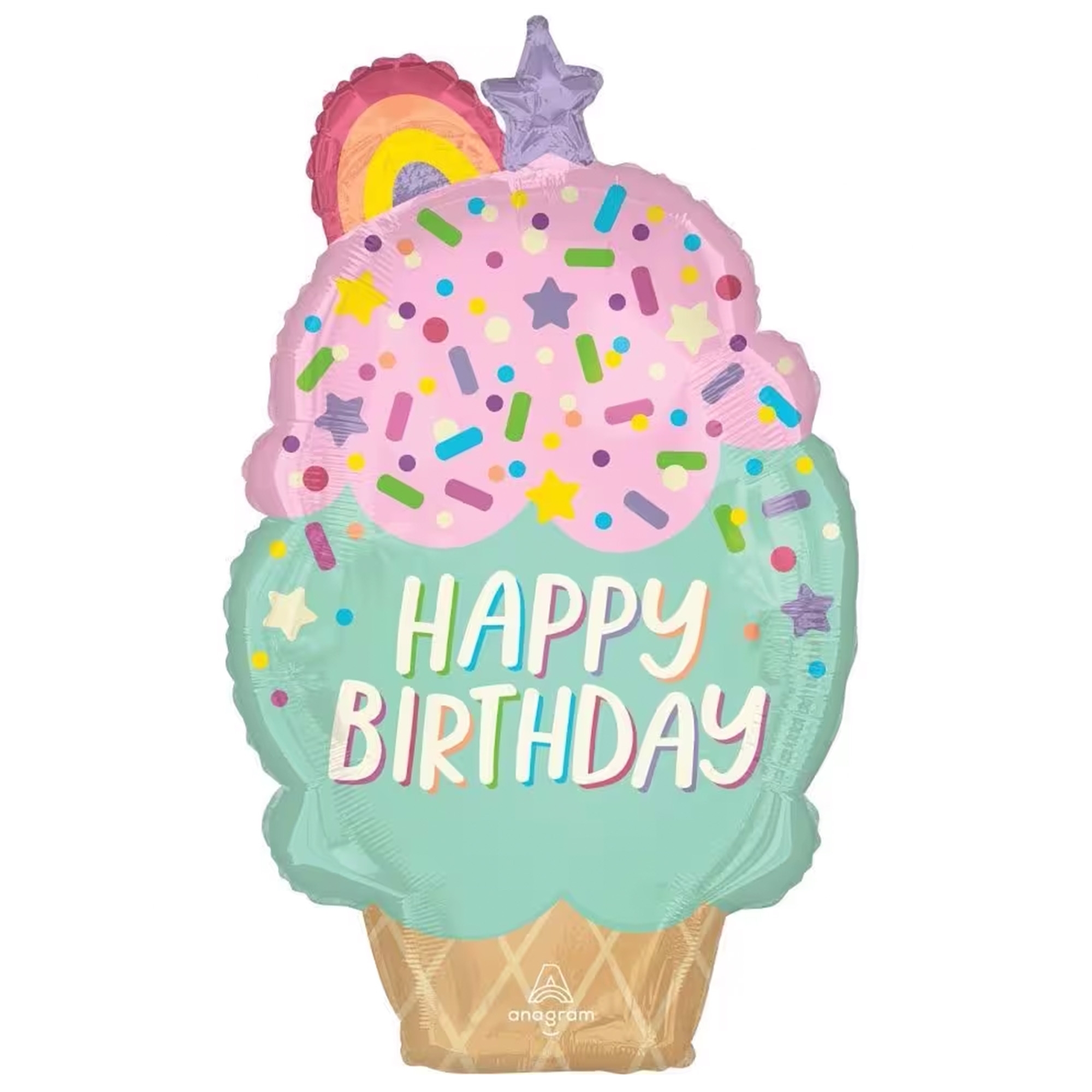 Folienballon "Happy Birthday Eisbecher" 75cm Sahne, Nachtisch, Eiscreme, Geburtstagstorte, Soft-Serve-Eiscreme
