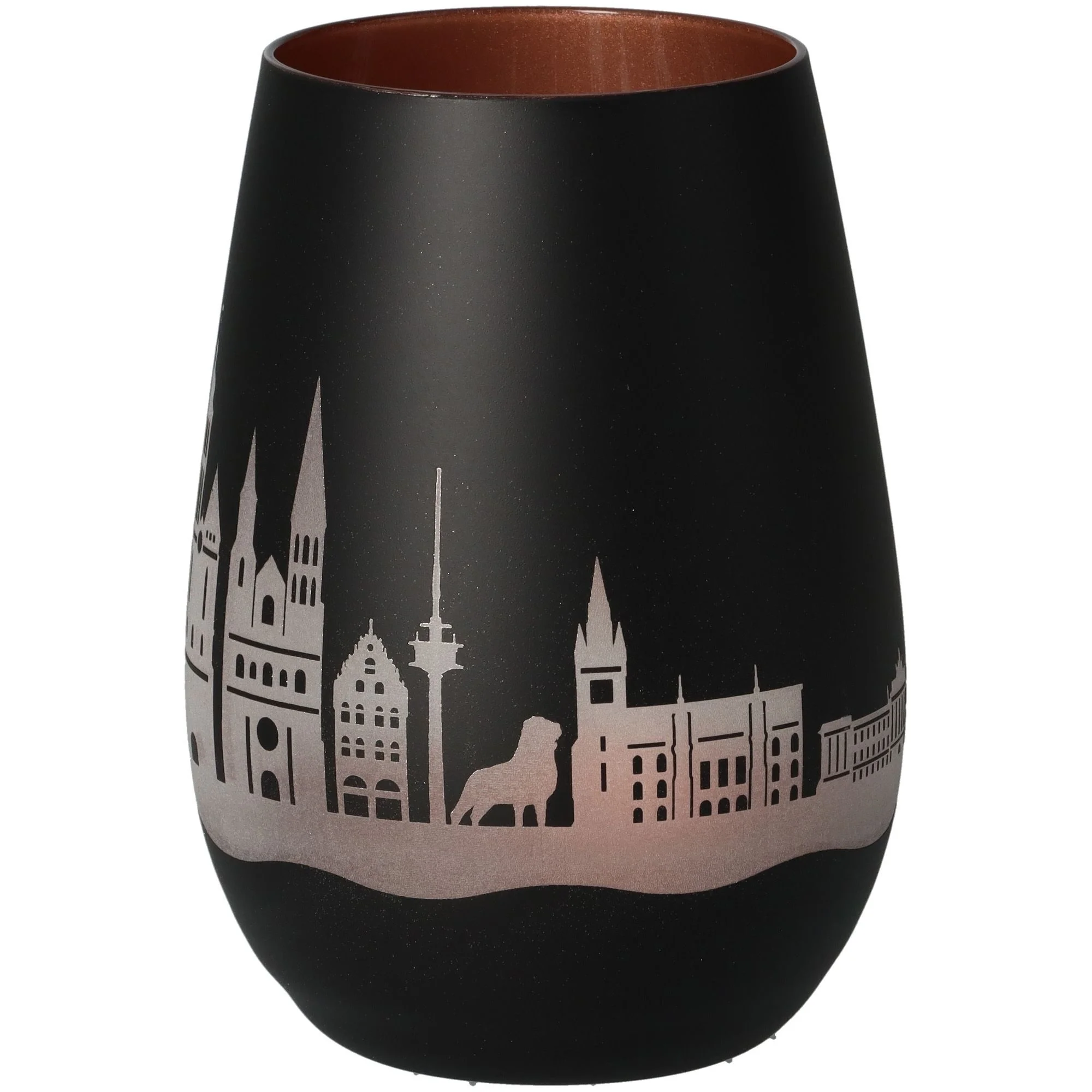 Vase, Schwarz, Stadt Silhouetten, Porzellan, Matte Oberfläche