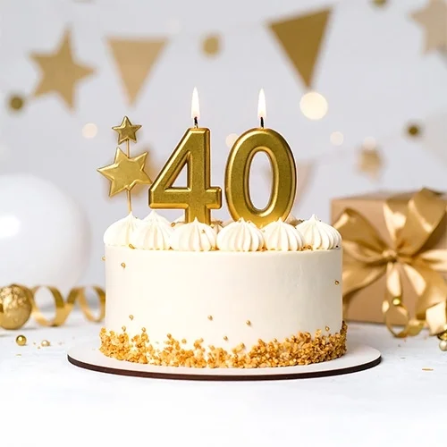 40 Jahre, Kuchen, Torte, Gold, Zuckerkrumen