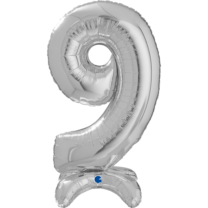 Folienballon Zahl 9 Silber, 65cm