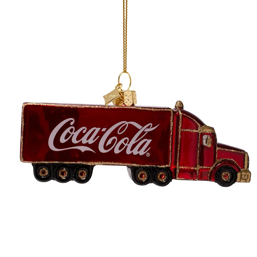 truck, ornament, red, glitter, glossy