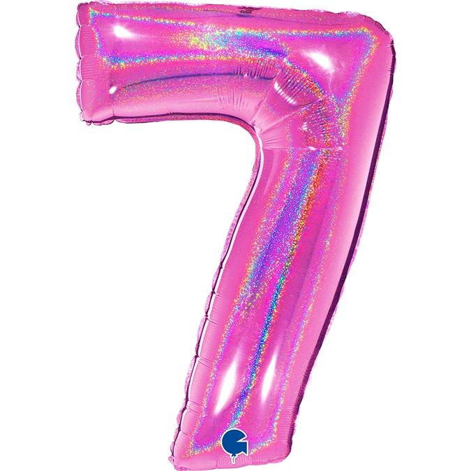 Folienballon Zahl 7 Pink Holographic 100cm Folienballon Zahl 7 Pink Holographic 100cm