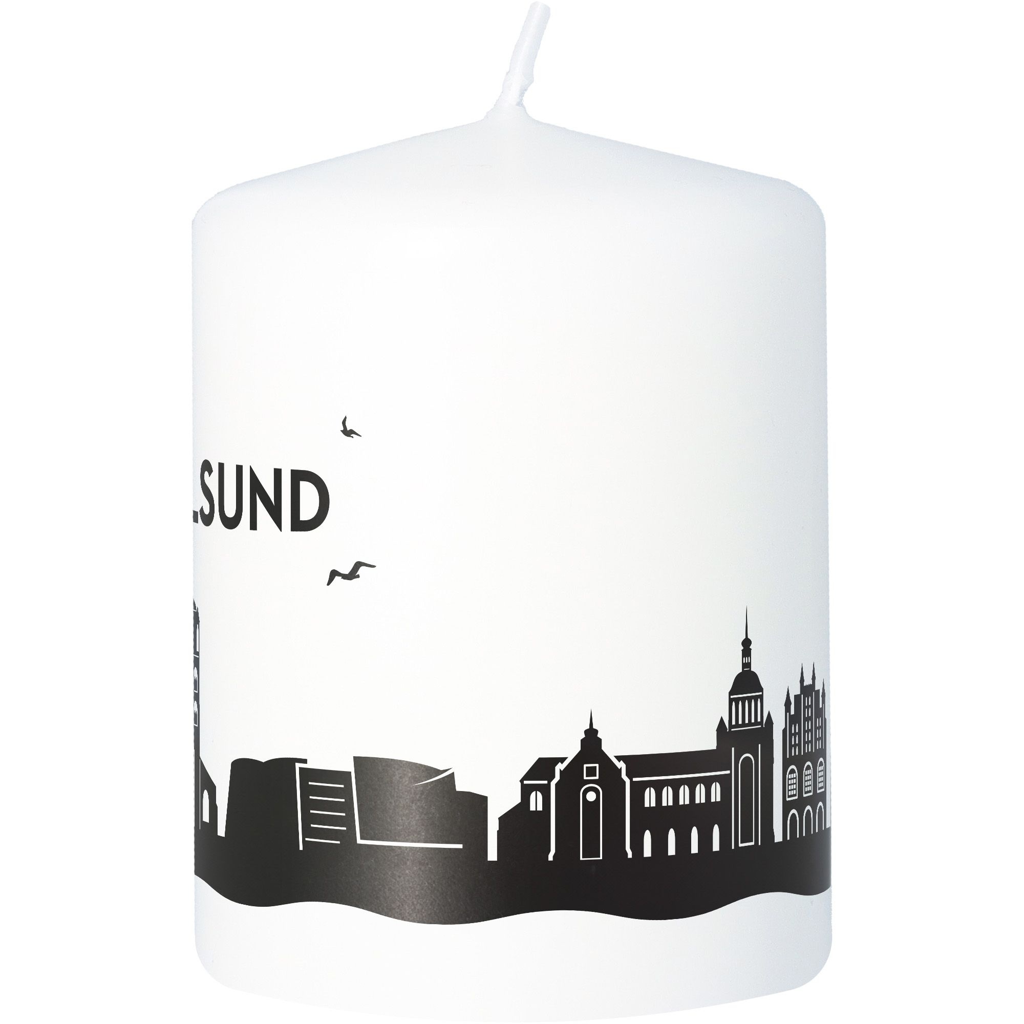Stumpenkerze Skyline Stralsund Weiß Stumpenkerze Skyline Stralsund Weiß