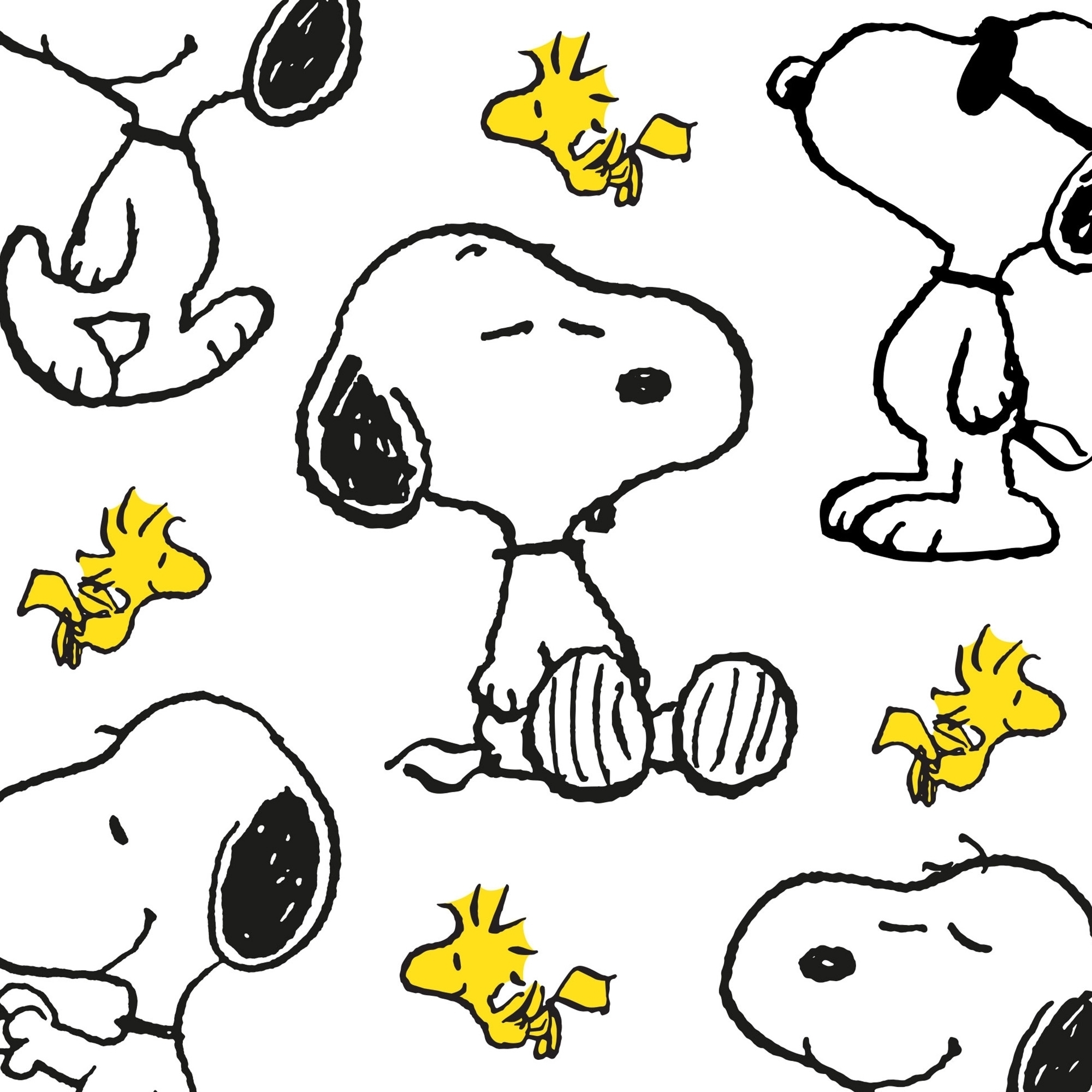 Snoopy, Peanuts, Hund-Illustration, gelb Vögel, weißer Hintergrund