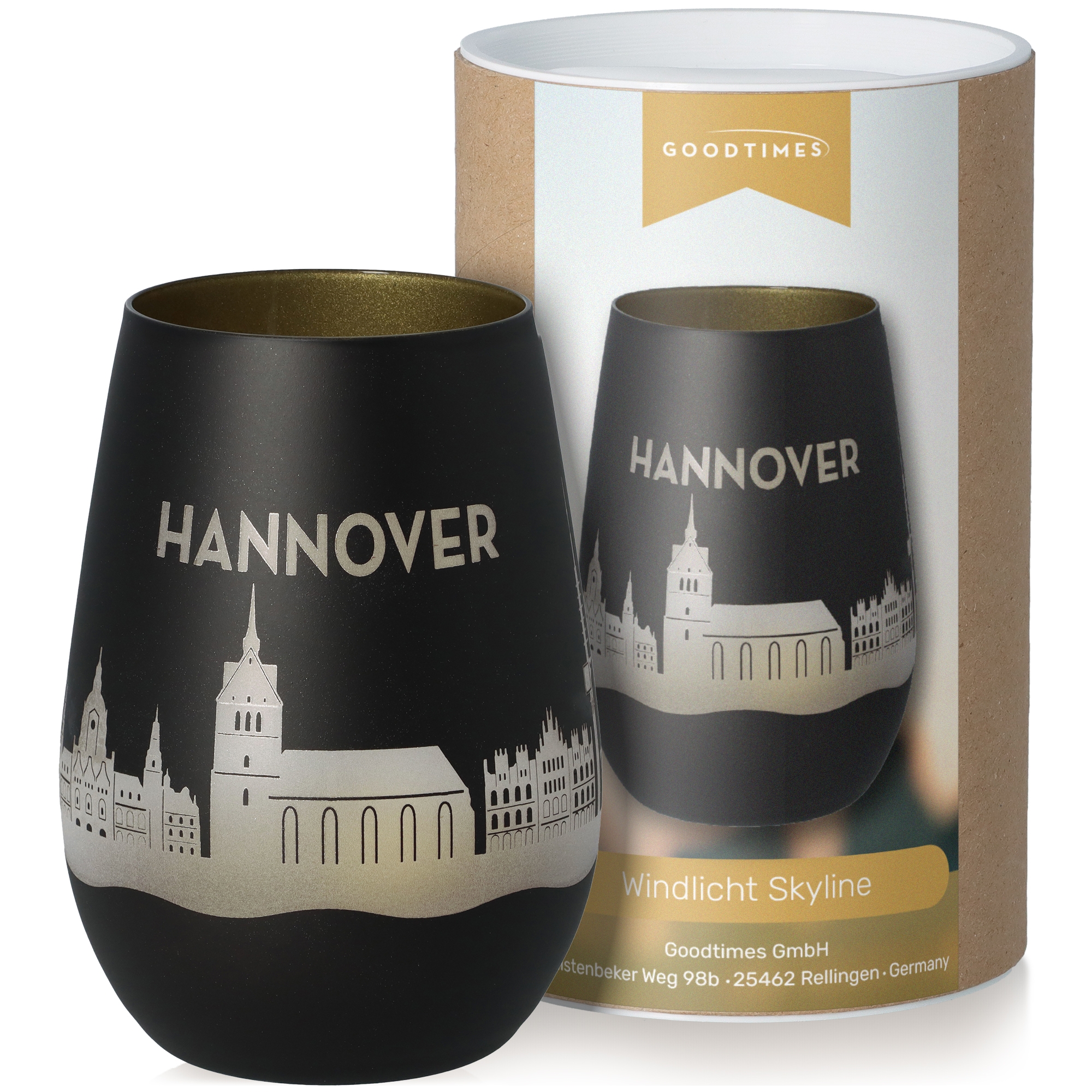 Windlicht Skyline Hannover Schwarz/Gold Krug, Töpferei, Tasse