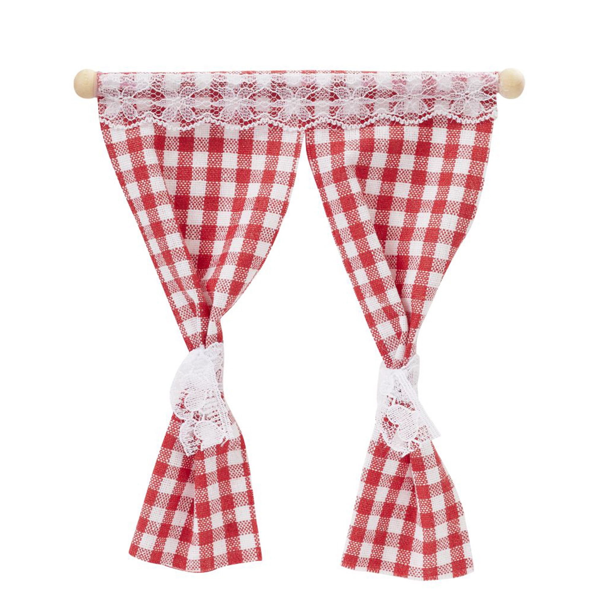 Miniatur "Vorhang rot-weiß" für die Wichteltür Miniatur "Vorhang rot-weiß" für die Wichteltür