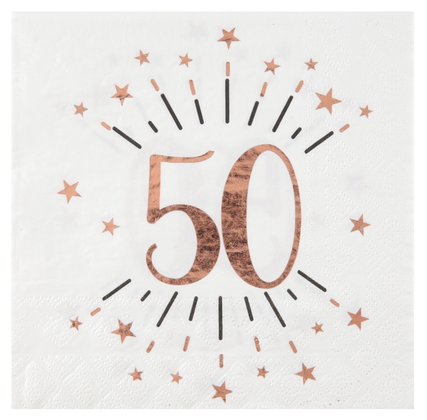 50. Geburtstag - 10 Servietten, Weiß/Rosegold