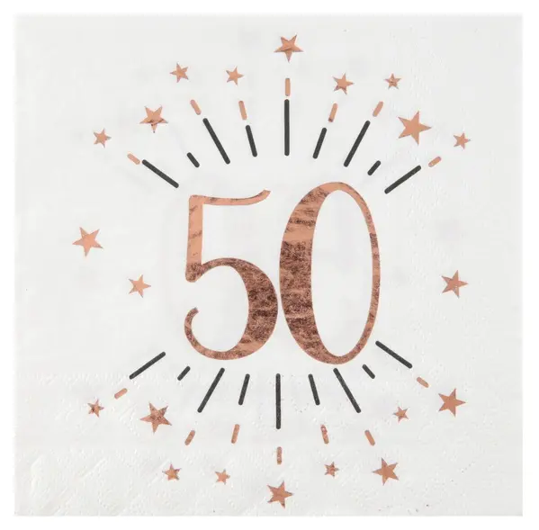 10 Servietten "50. Geburtstag" Weiß/Rosegold