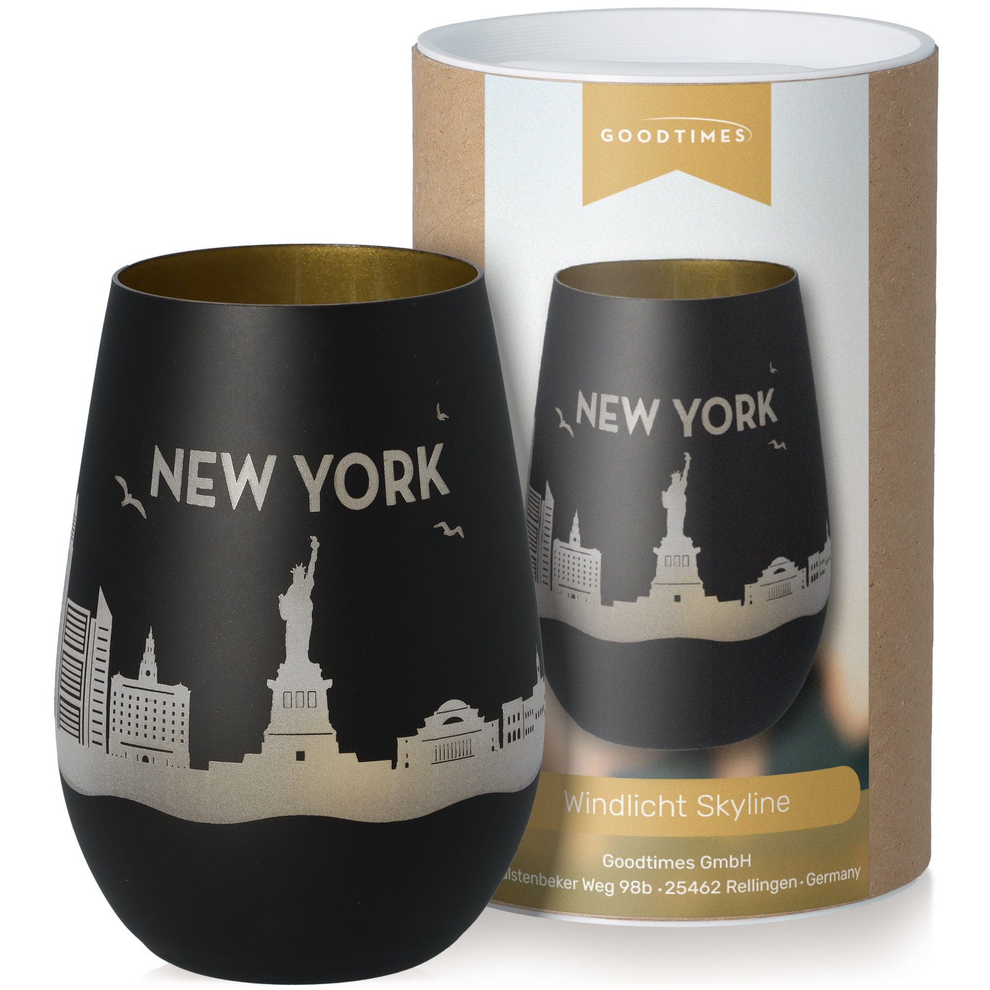 Windlicht Skyline New York Schwarz/Gold Krug, Töpferei