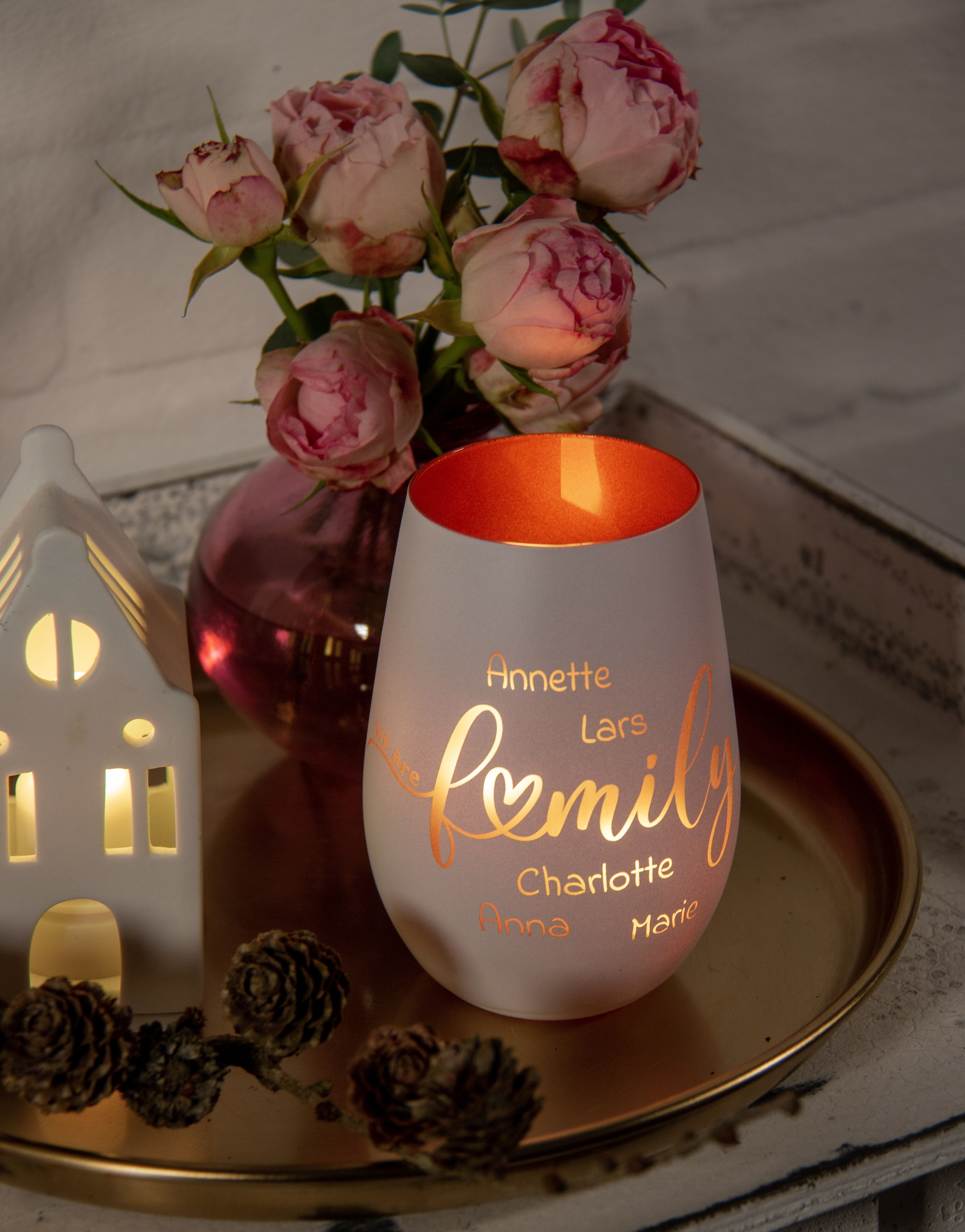 Windlicht We Are Family "Namen" Weiß/Bronze Windlicht We Are Family "Namen" Weiß/Bronze