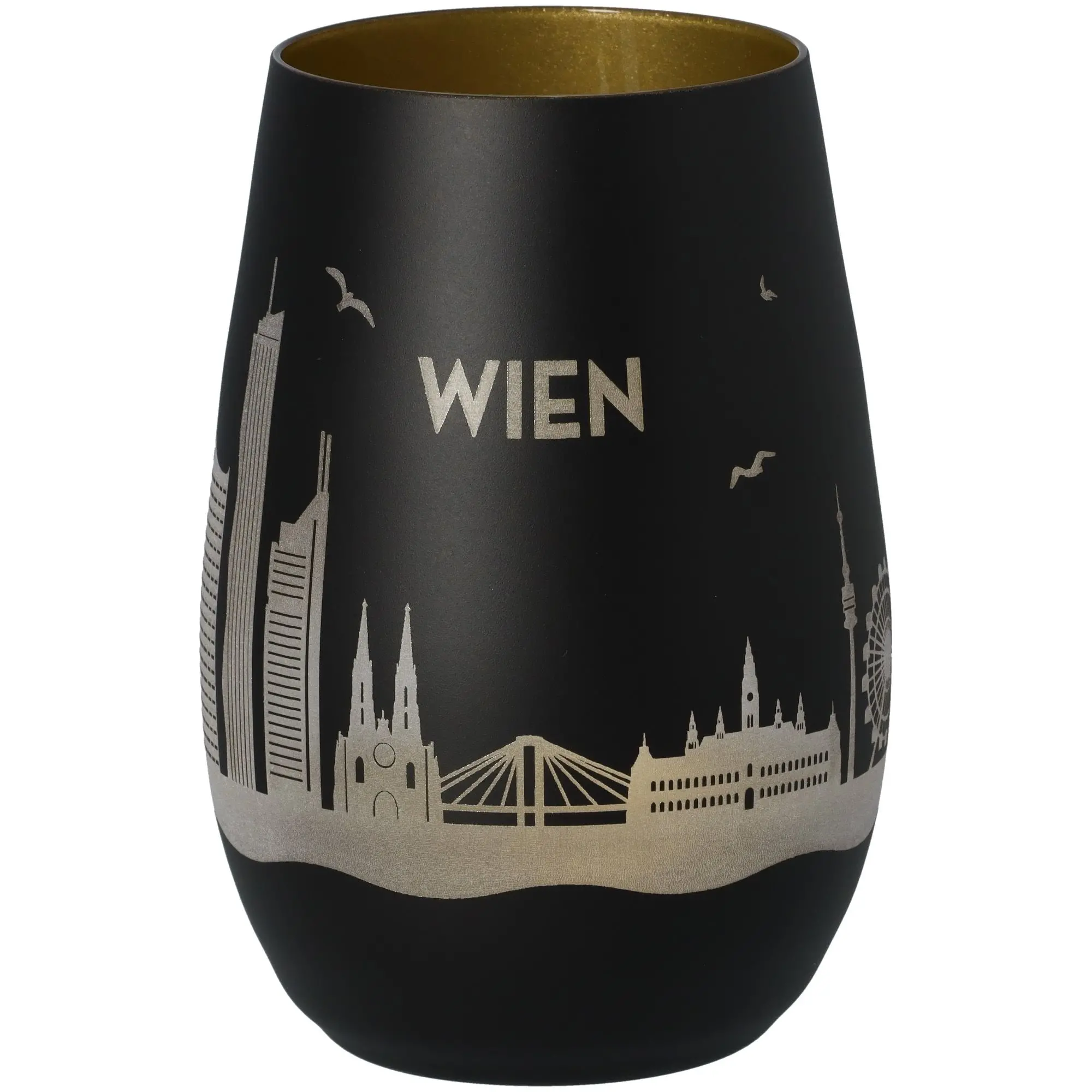 Windlicht Skyline Wien Schwarz/Gold