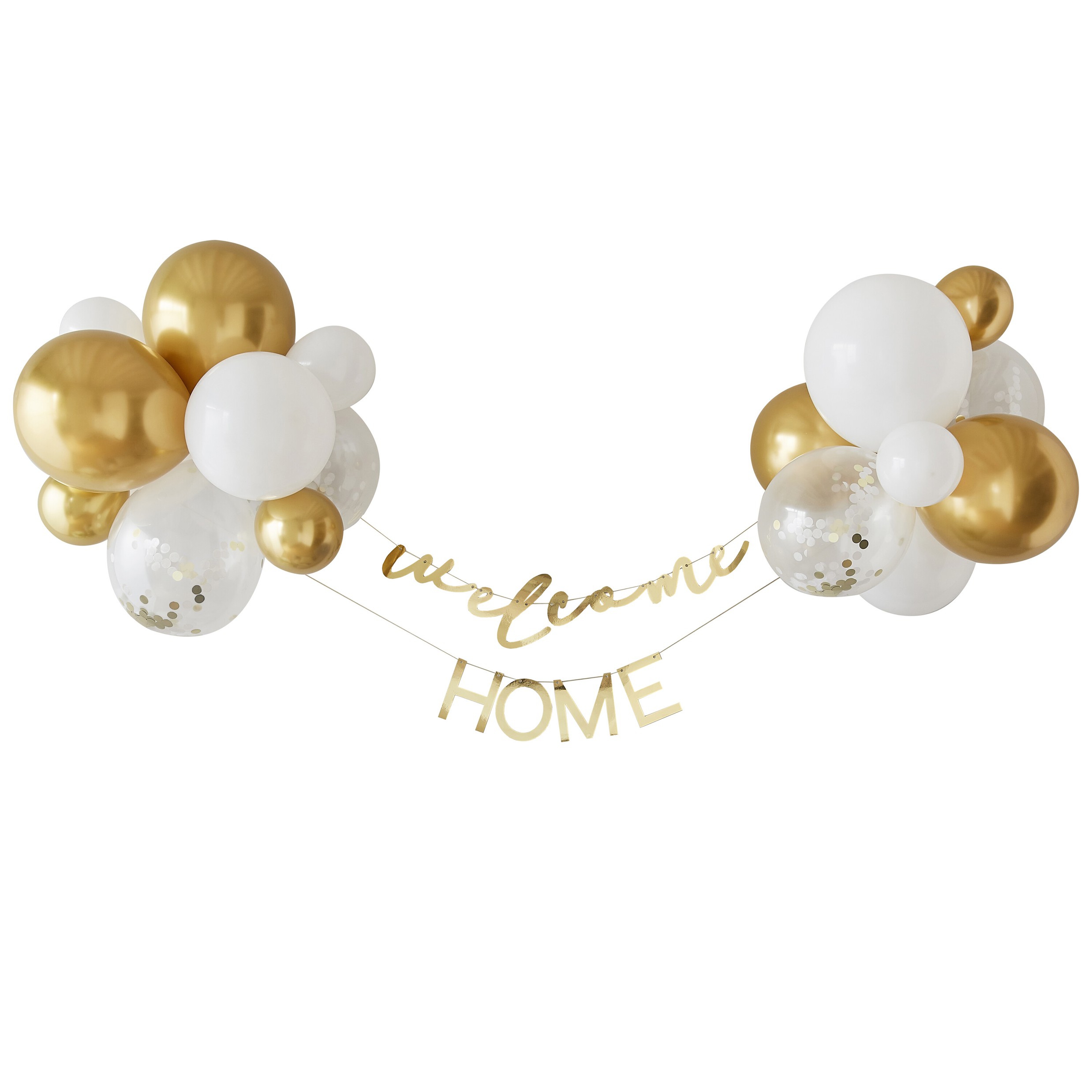 Girlandenset mit Ballons "Welcome Home", Gold/Weiß