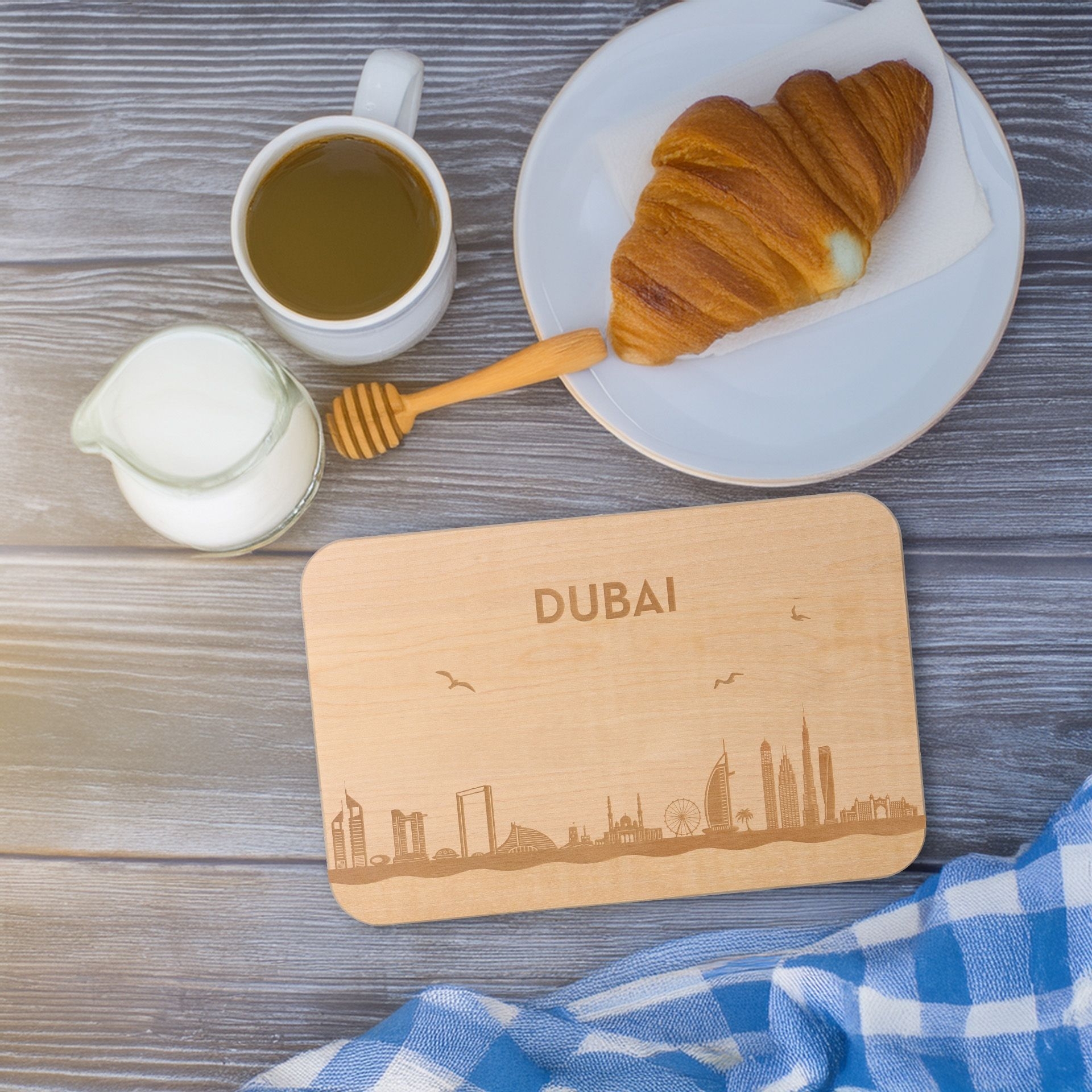 Frühstücksbrett Skyline Dubai 23cm x 15cm x 1cm Brot, Essen