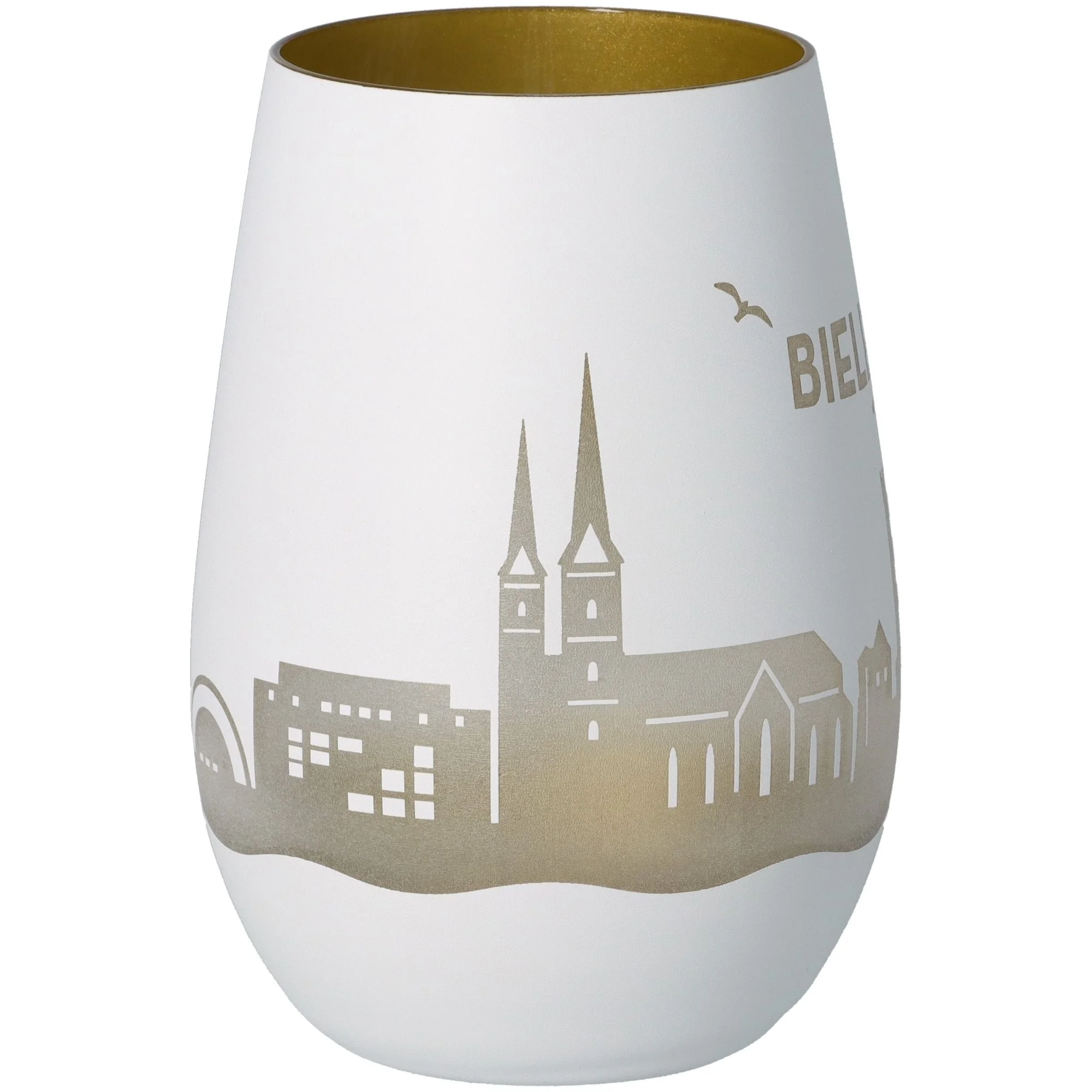 Vase, Keramik, Weiß, Goldrand, Stadtmotiv