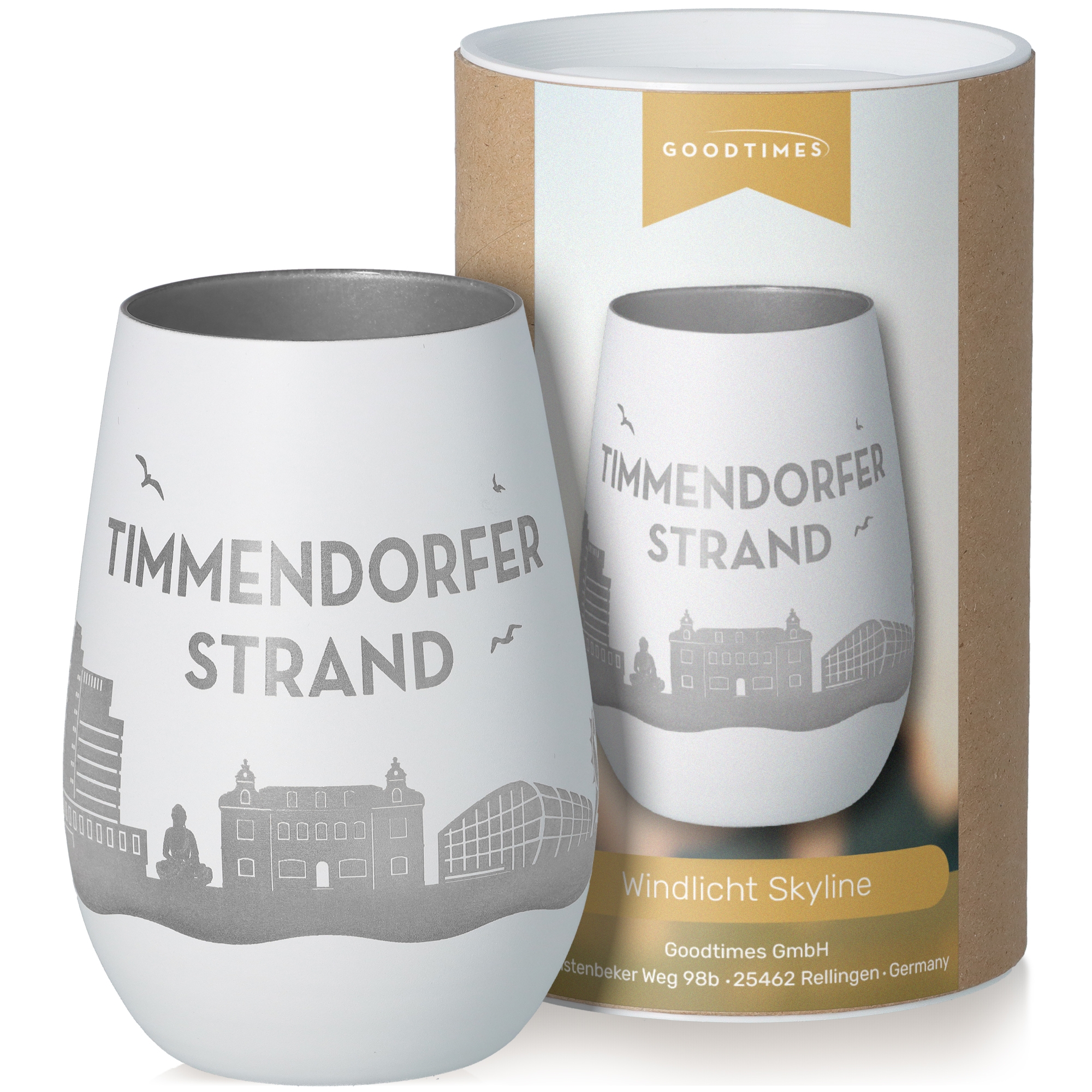 Windlicht Skyline Timmendorfer Strand Weiß/Silber Töpferei, Krug, Tasse