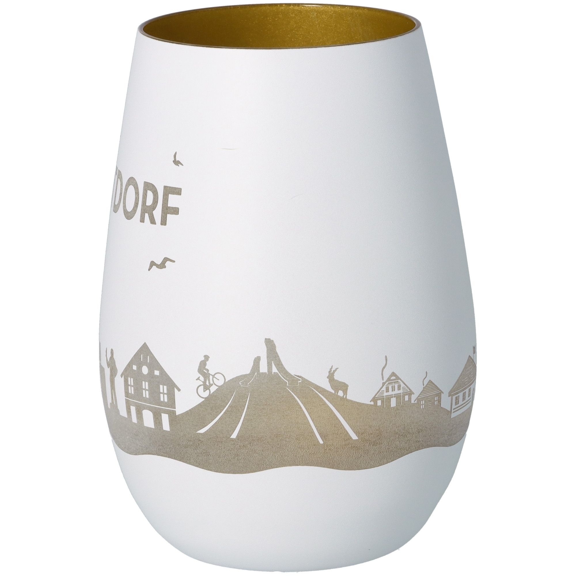 Windlicht Skyline Oberstdorf Weiß/Gold Töpferei, Krug, Vase, Kunst, Porzellan
