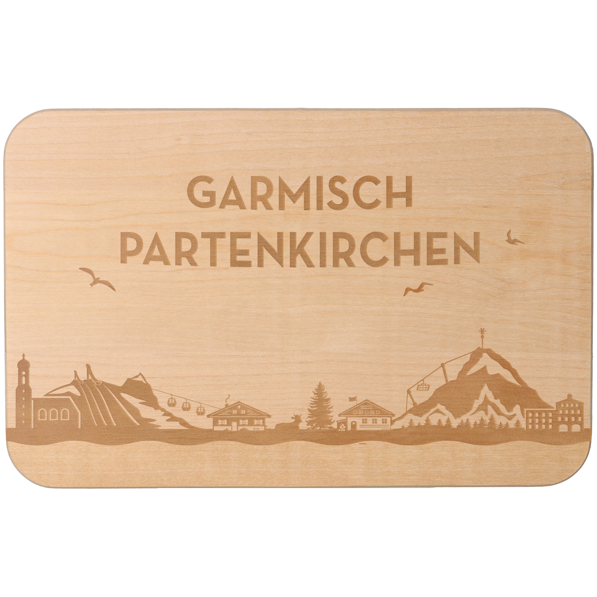 Frühstücksbrett Skyline Garmisch-Partenkirchen 23cm x 15cm x 1cm Holz, Sperrholz, Matte