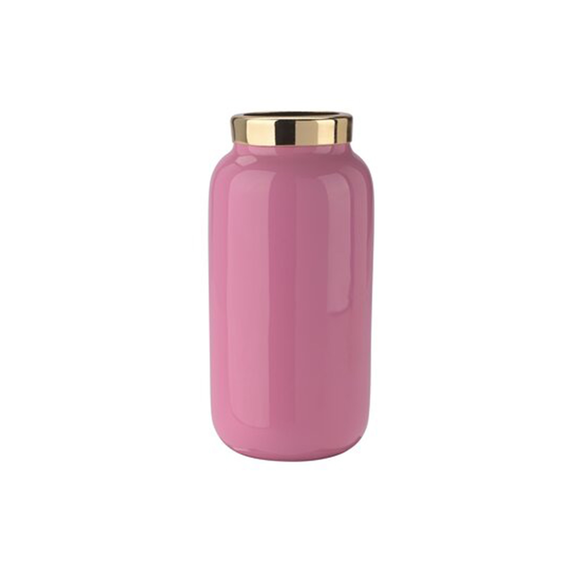 Minivase mit Metallring, Pastell Pink/Gold Krug, Flasche, Töpferei, Wasserflasche