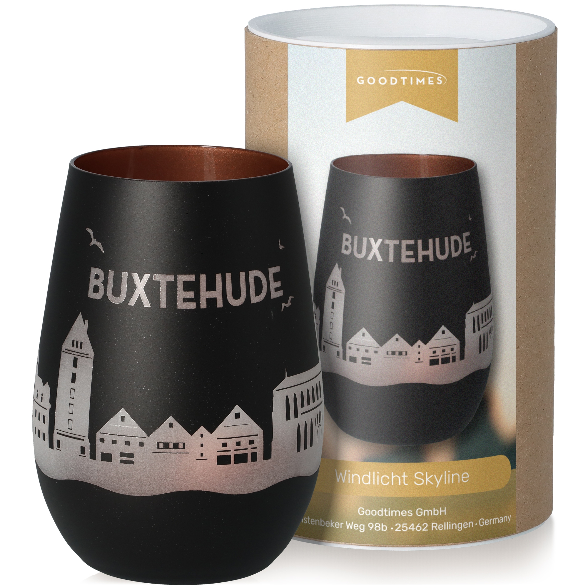 Windlicht Skyline Buxtehude Schwarz/Bronze Töpferei, Krug, Tasse