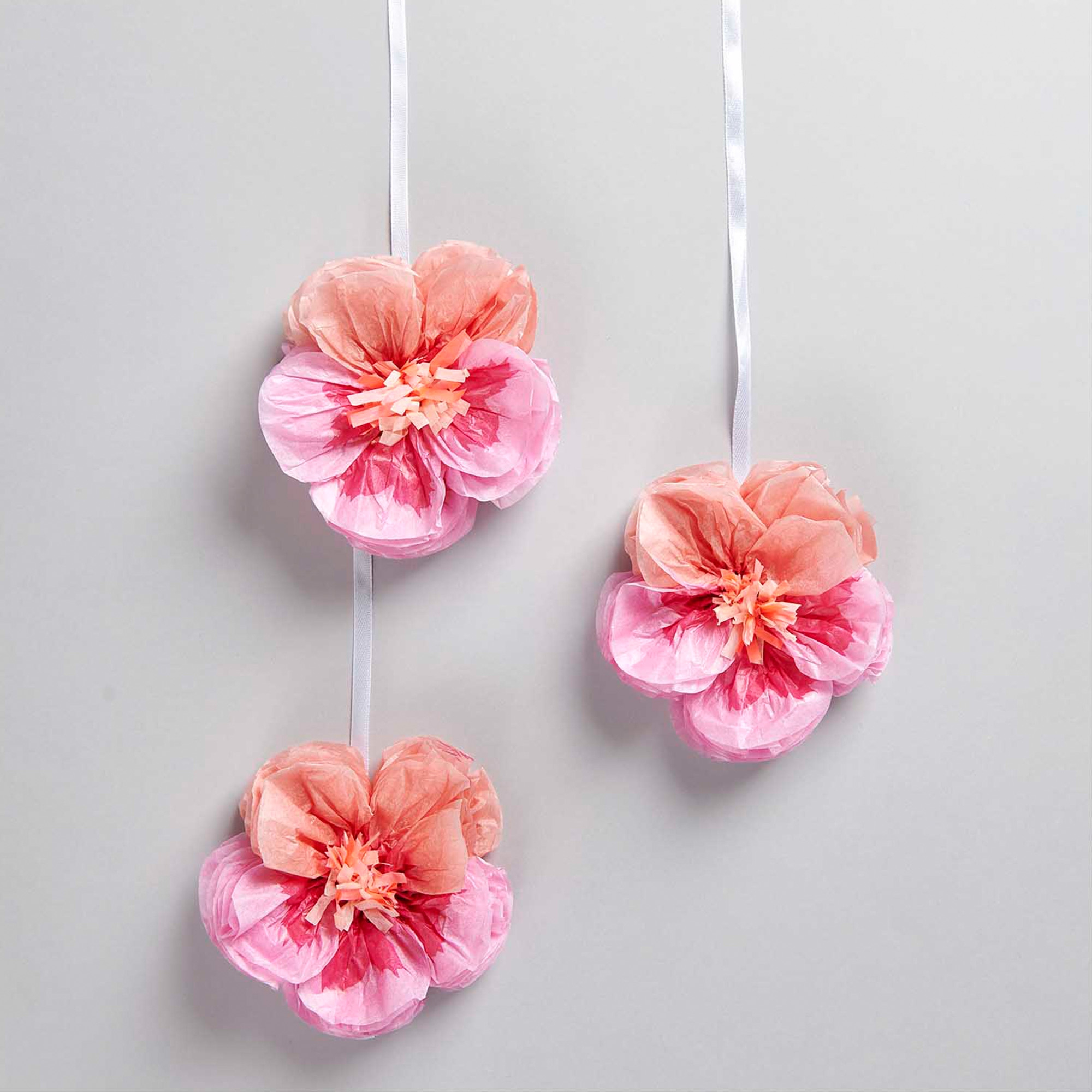 3 Blumen aus Seidenpapier, Stiefmütterchen Pink