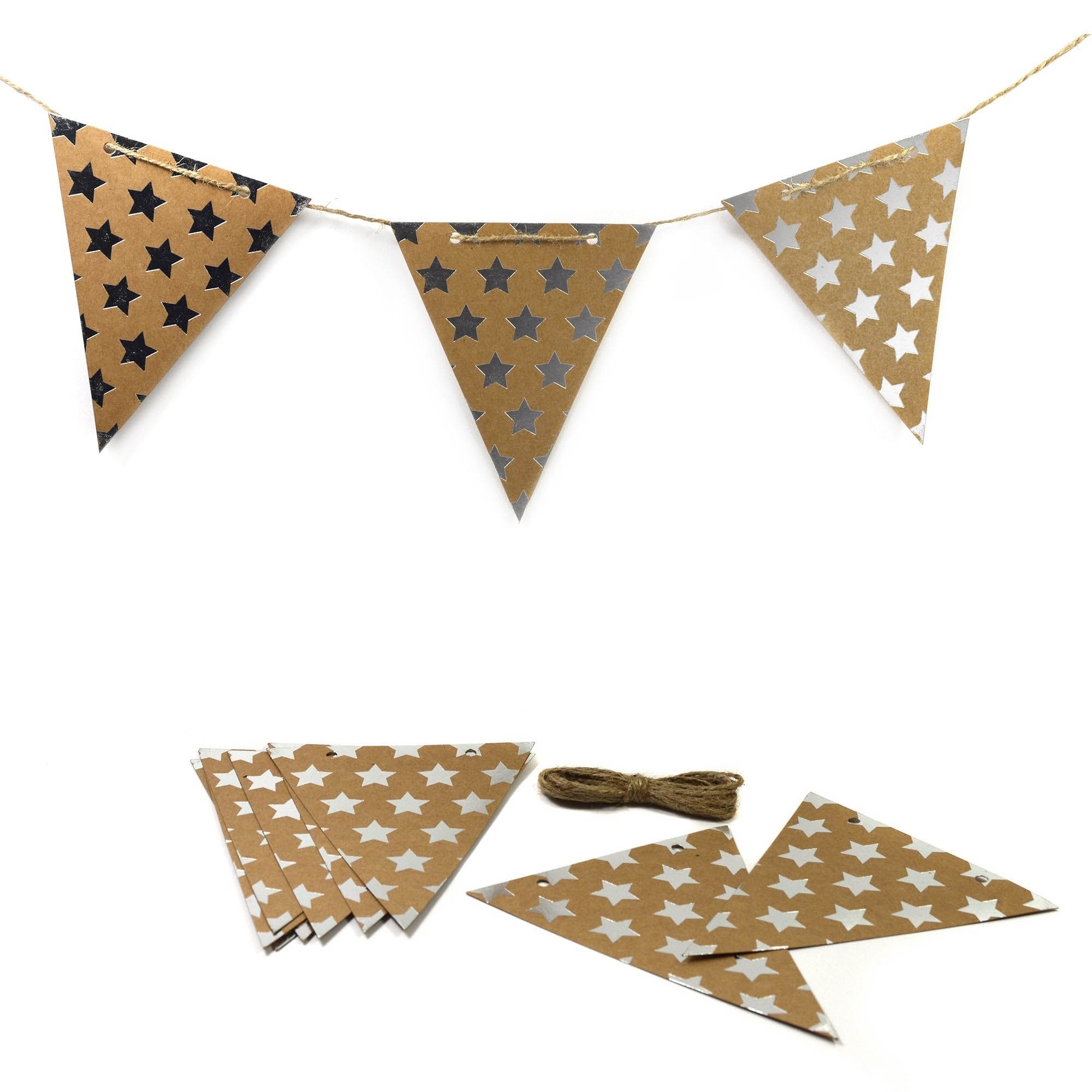 Wimpelkette Natur mit silbernen Sternen Wimpelkette Natur mit silbernen Sternen