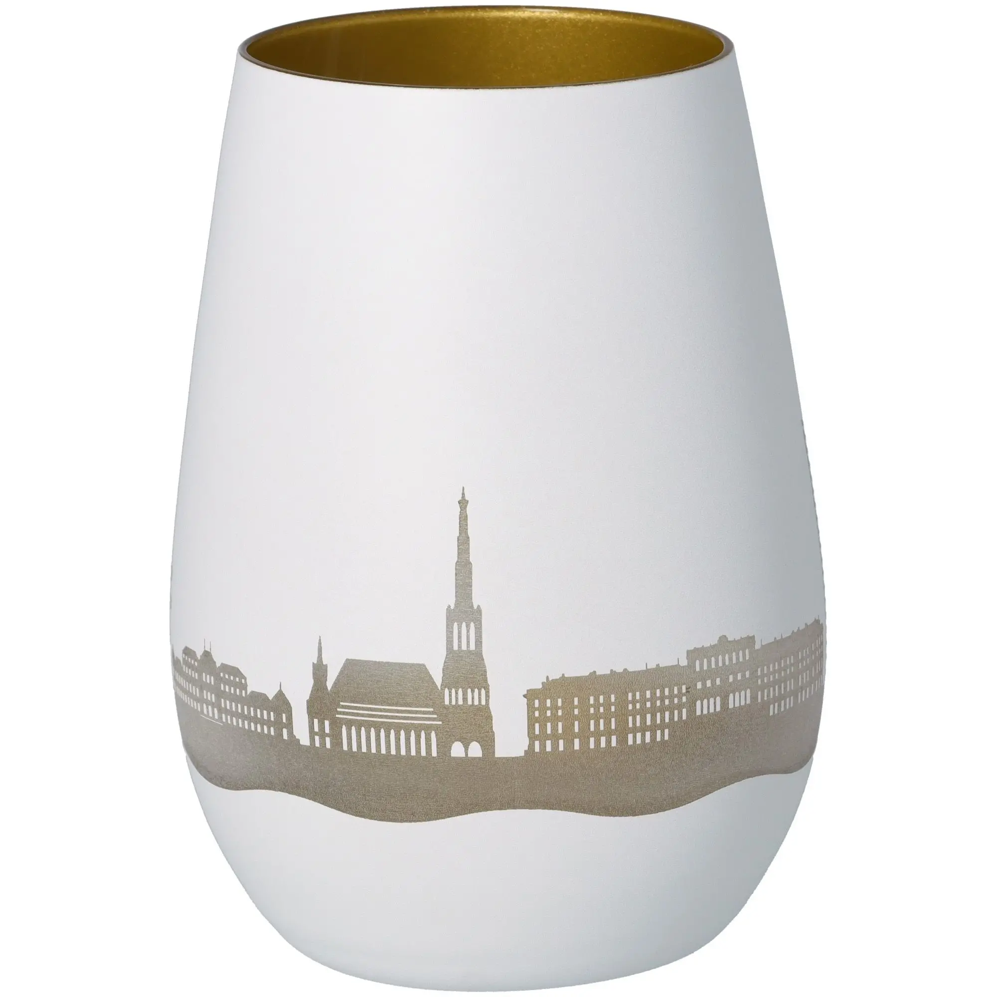 Windlicht Skyline Wien Weiß/Gold