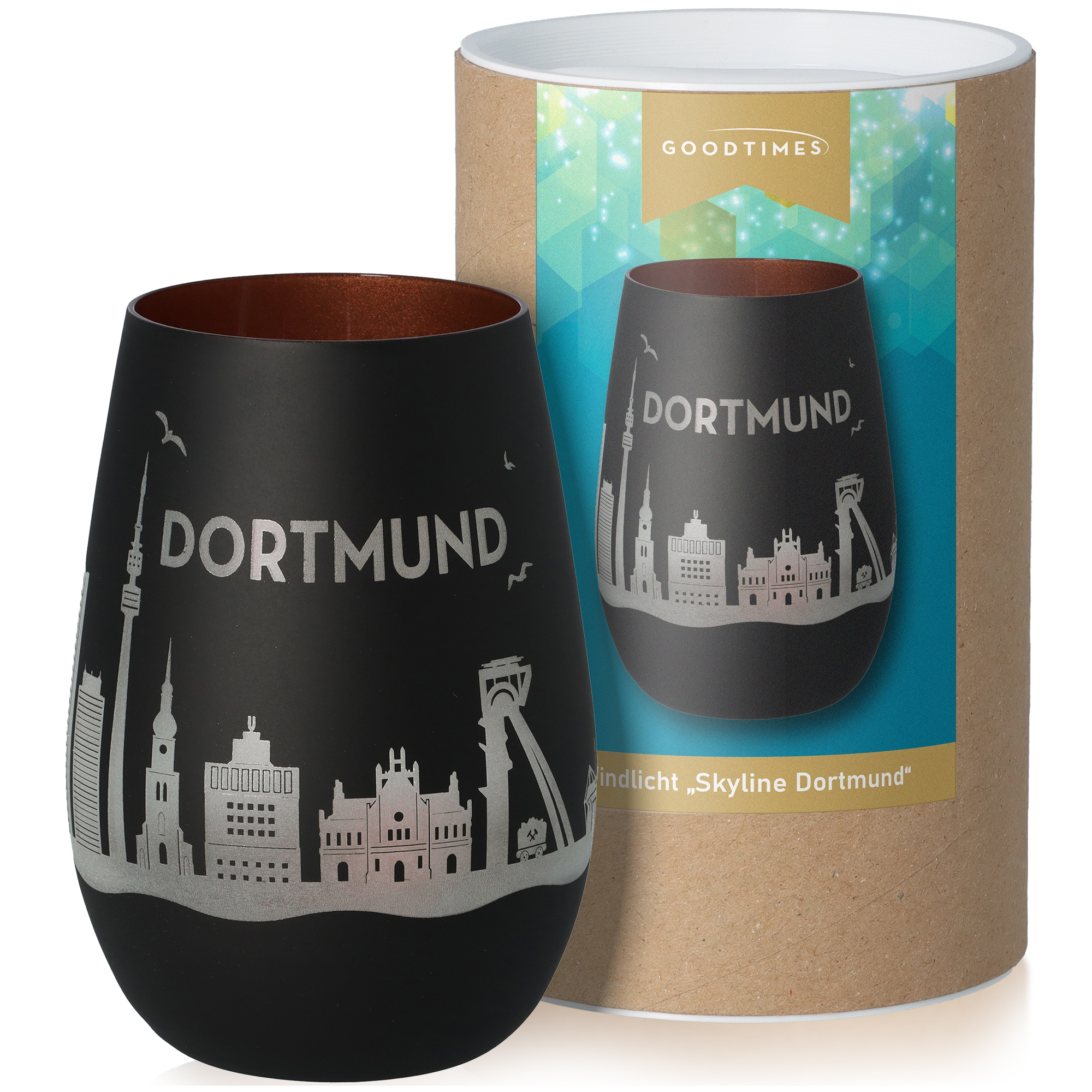 Windlicht Skyline Dortmund Schwarz/Bronze