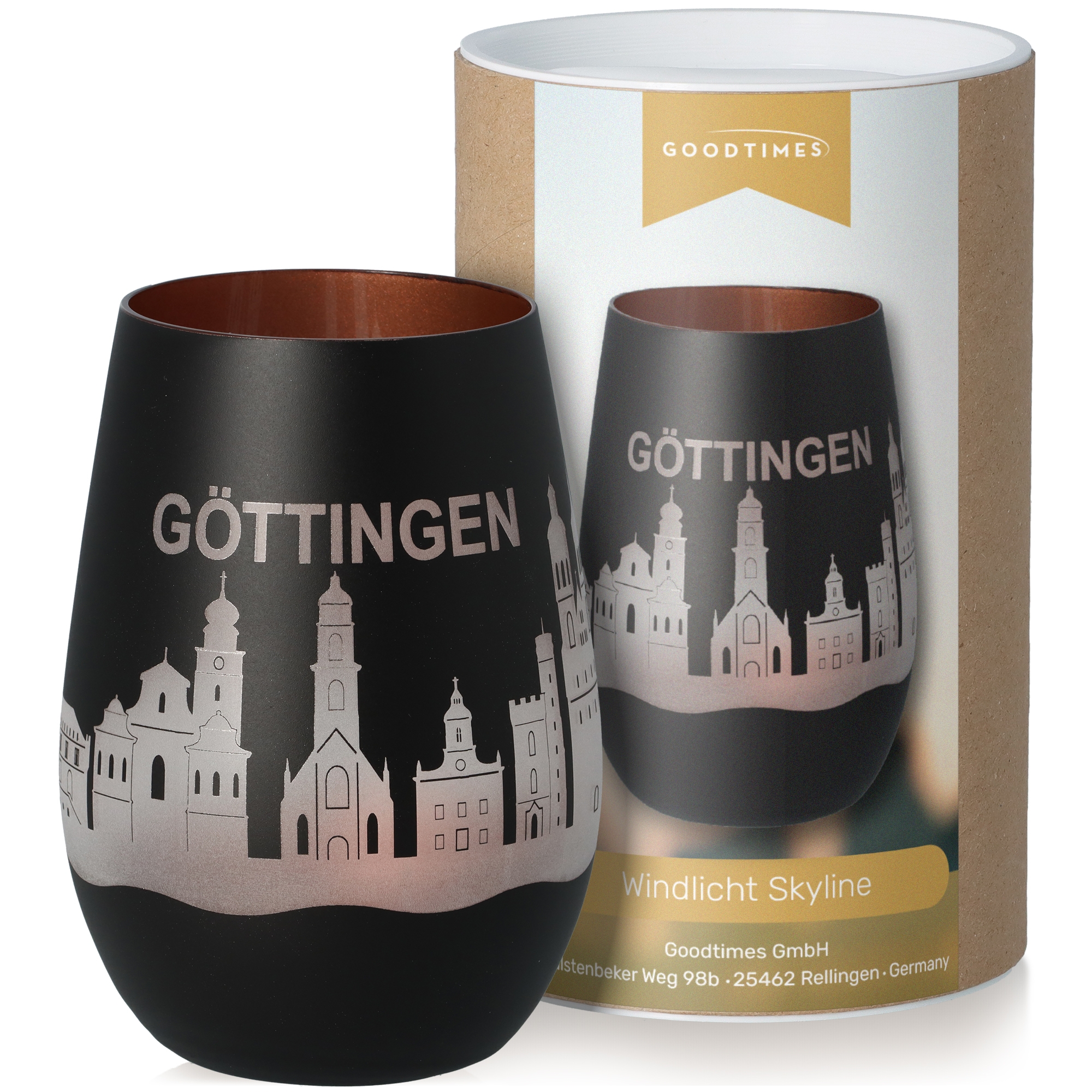 Windlicht Skyline Göttingen Schwarz/Bronze Töpferei