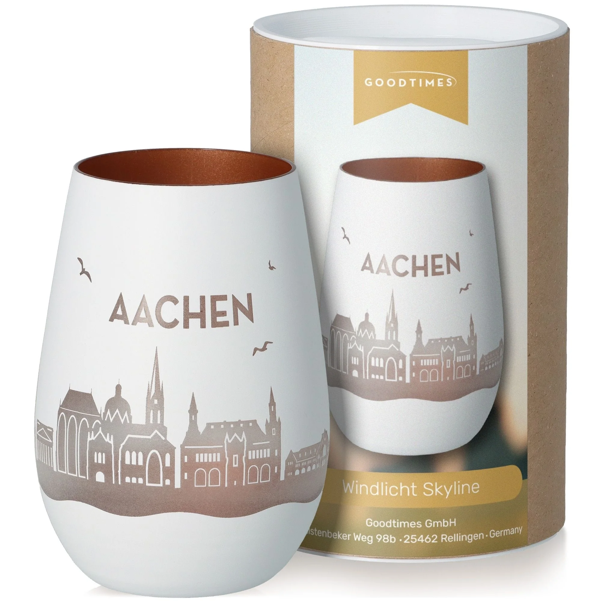 Aachen, Windlicht, Skyline, Keramik, Muster