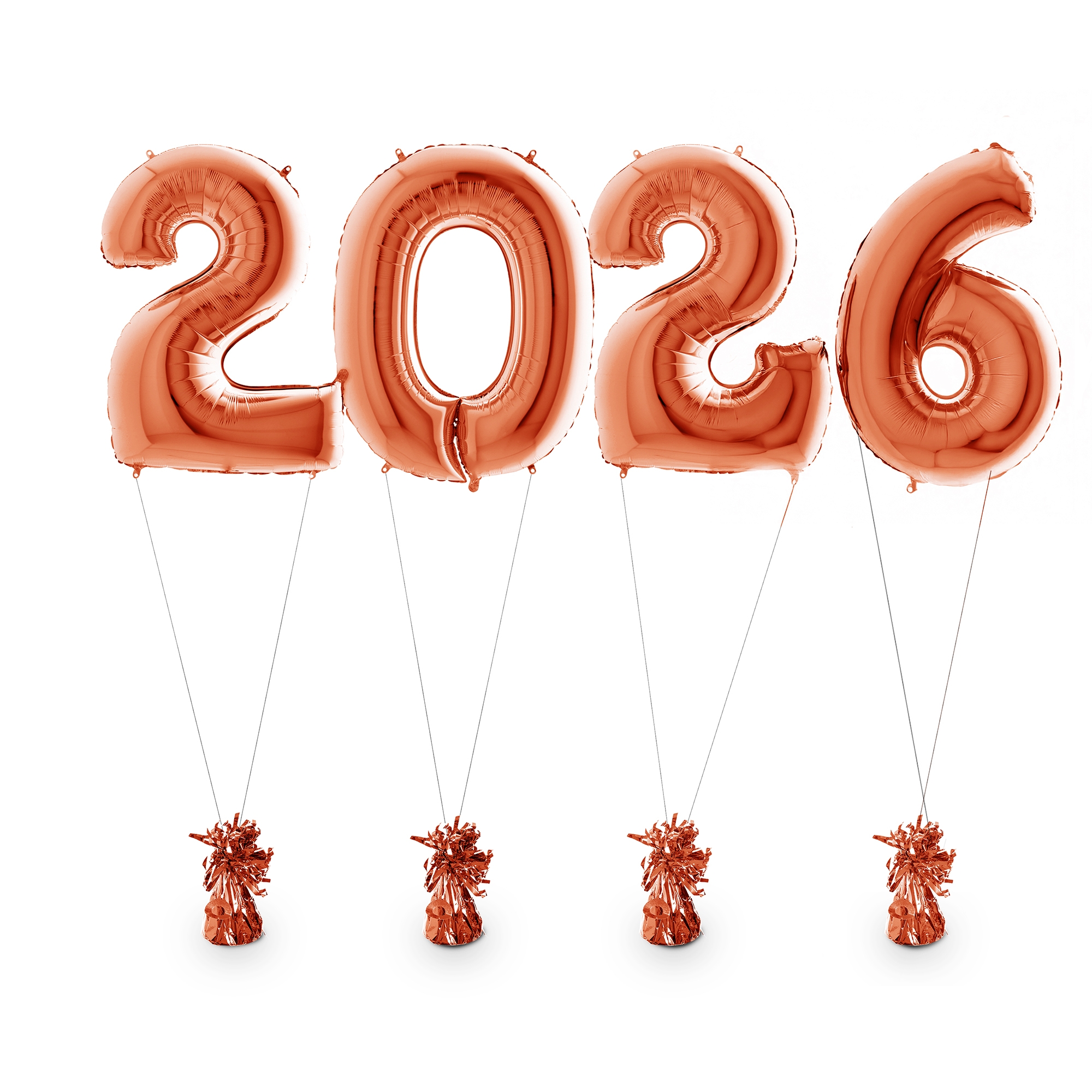 Zahlenballons 2026 Roségold inkl. Helium & Gewichten 100 cm Zahl, Symbol, Text